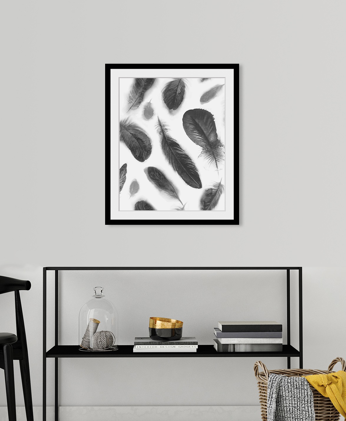 queence Bild »Elyna«, Federn-Kunst, HD Premium Poster-Druck inkl. Holzrahmen