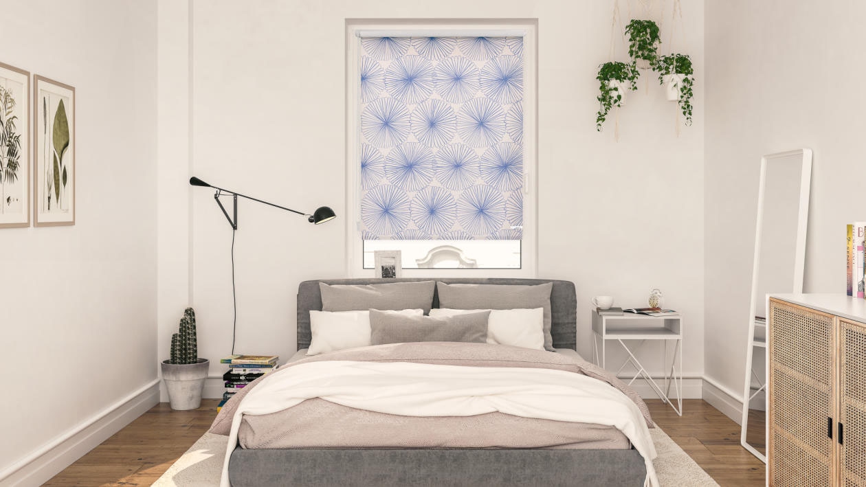LICHTBLICK ORIGINAL Seitenzugrollo »Rollo Klemmfix, ohne Bohren, Verdunkelung, Flower wheel - Blau«, verdunkelnd, Verdunkelung-energiesparend, freihängend
