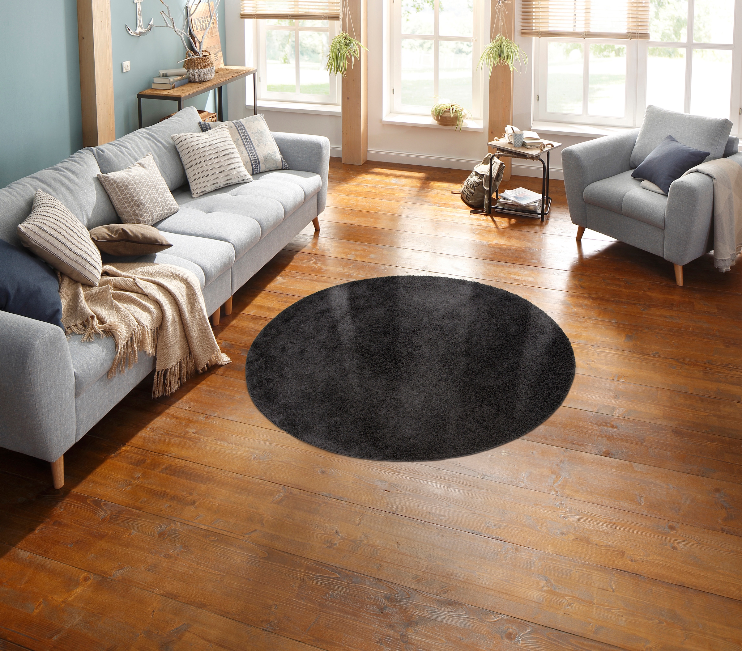 my home Hochflor-Teppich »Mikro Soft Ideal«, rund, 30 mm Höhe, Mikrofaser, extra flauschig, weich, pflegeleicht, elegant, Uni