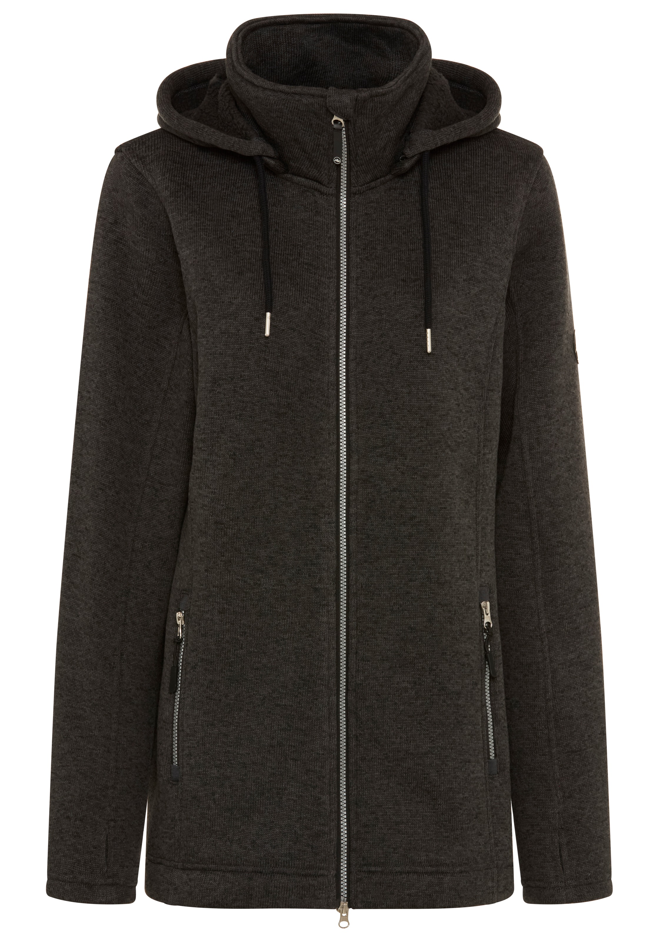 Polarino Strickfleecejacke mit Kapuze mit 2-Wege-Reißverschluss, po-bedeckend, figurumspielend, atmungsaktiv