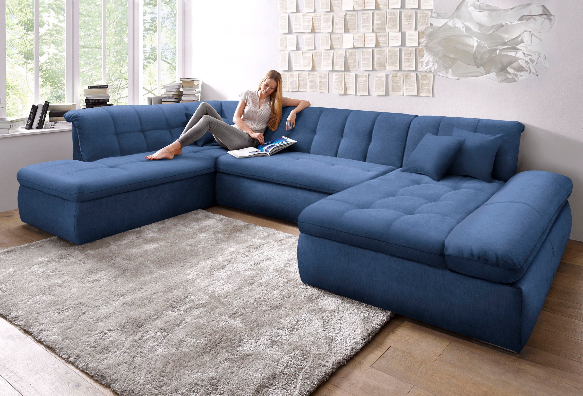 DOMO collection Wohnlandschaft »Moric Luxus incl. Zierkissen«, U-Form, bis 140kg pro Sitzplatz belastbar, XXL B/T/H: 353/216/80 cm