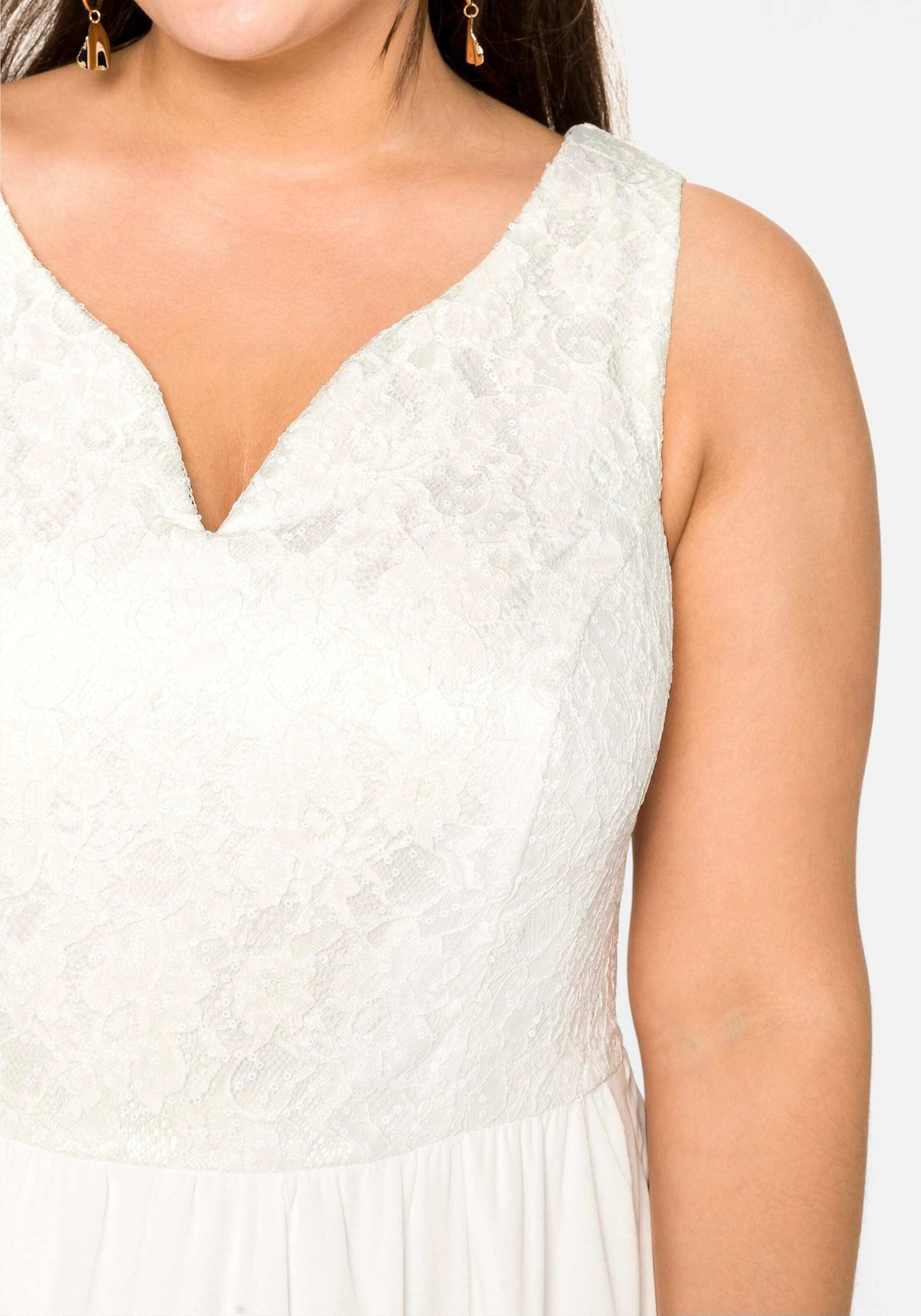 Sheego Maxikleid »Abendkleid Hochzeitskleid mit Spitze und Pailletten« Ohne Tasche mit Paillettendekoration
