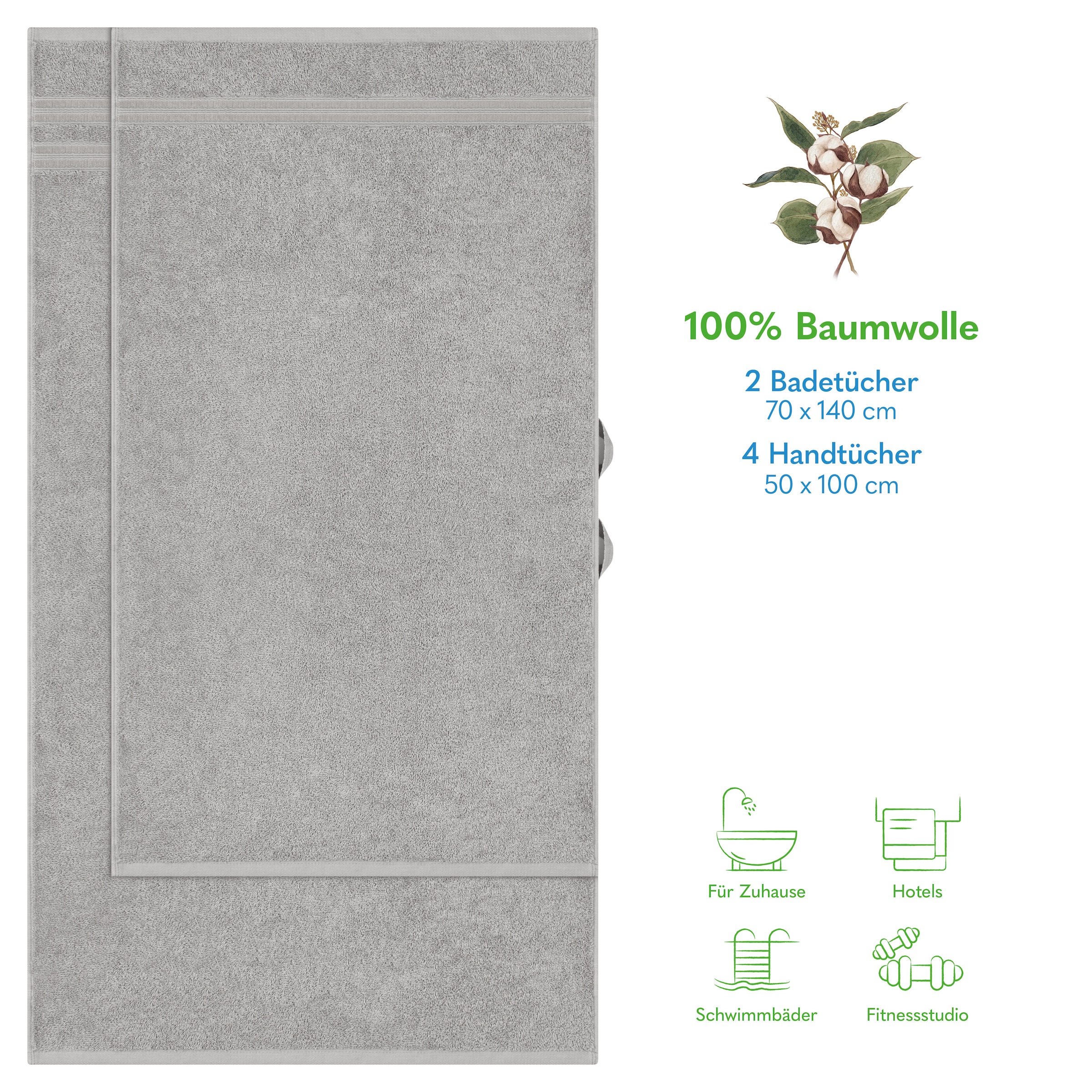 HAMMETEX Handtuch Set »6-teiliges Handtuch Set, 100% Baumwolle, Weich & Saugstark« Set 6 Stk. Frottier mit Bordüre, einfarbig, weich