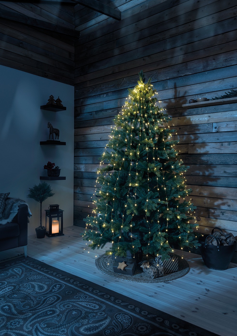KONSTSMIDE LED-Baummantel, 300 St.-flammig, LED Lichterkette mit Ring Ø 11, LED Tropfen, 5 Stränge à 60 Dioden