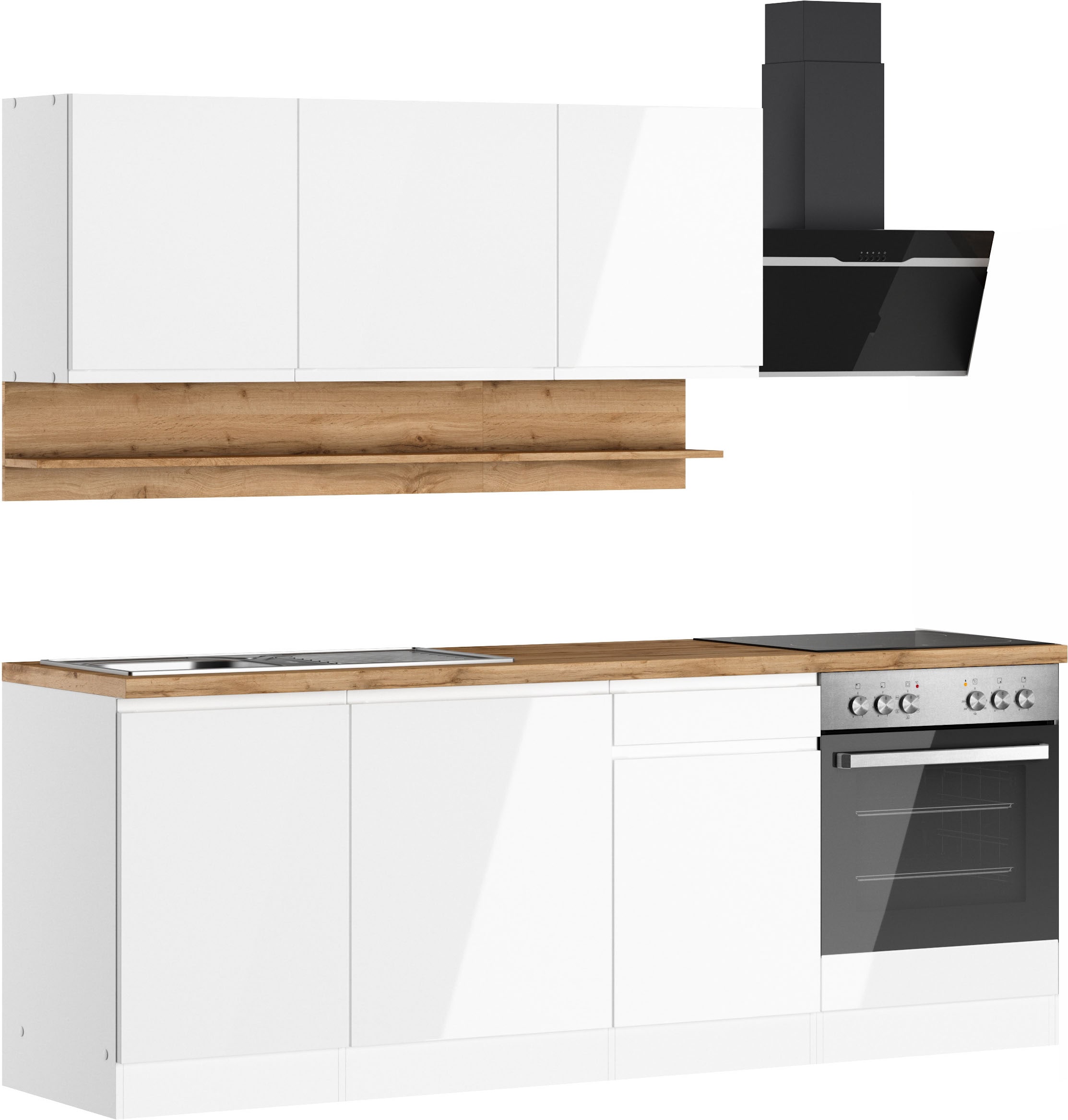 KOCHSTATION Küchenzeile »KS-Virginia,neu in verbesserter Ausführung« Arbeitsplatte 38 mm stark, Stauraum, Softclose,  Breite 220 cm, Soft-Close, wahlweise mit E-Geräten