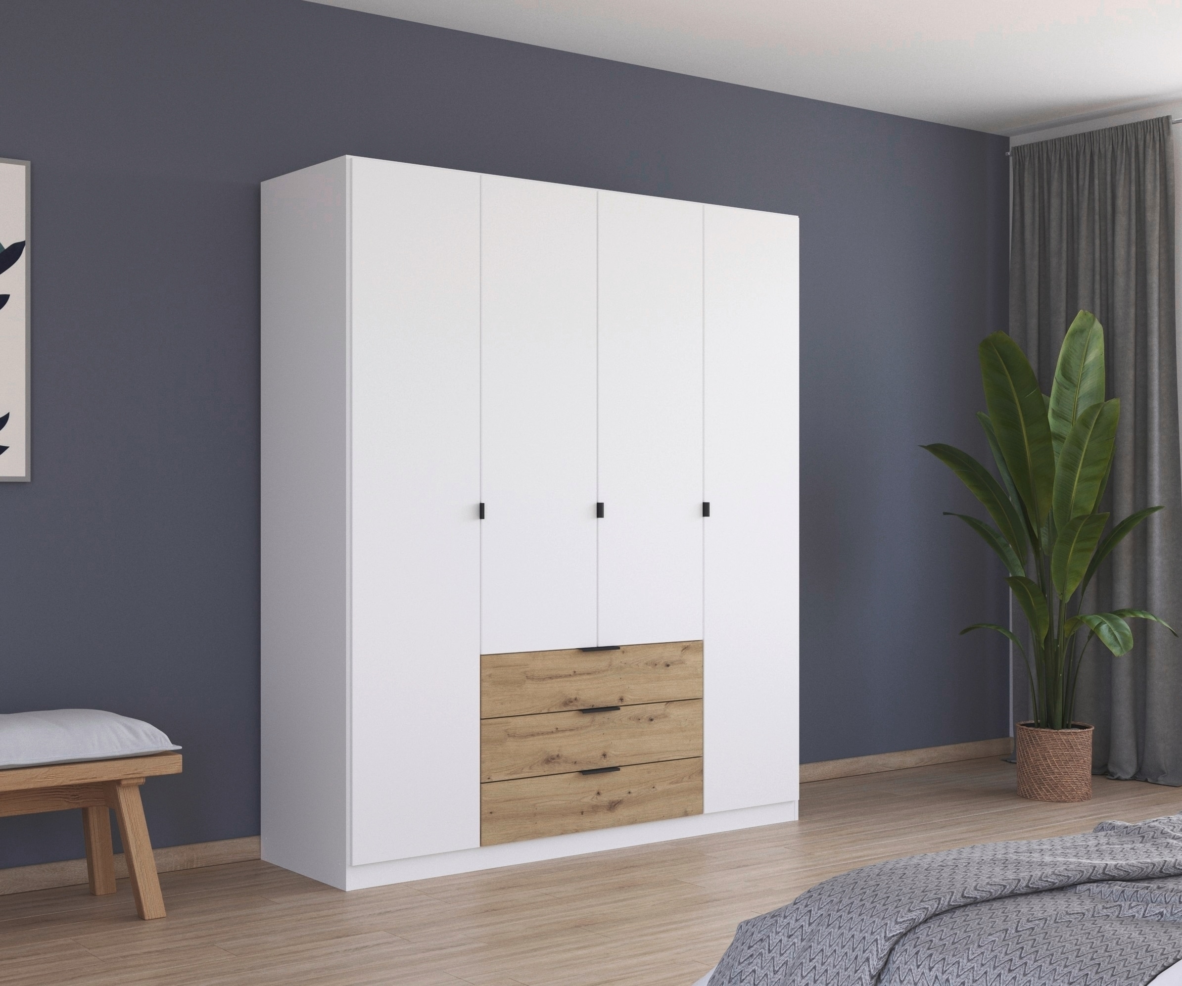 rauch Drehtürenschrank »Kleiderschrank Schrank Garderobe Schlafzimmerschrank DAVOA« mit farblich abgesetzten Schubkästen in Eiche Artisan MADE IN GERMANY