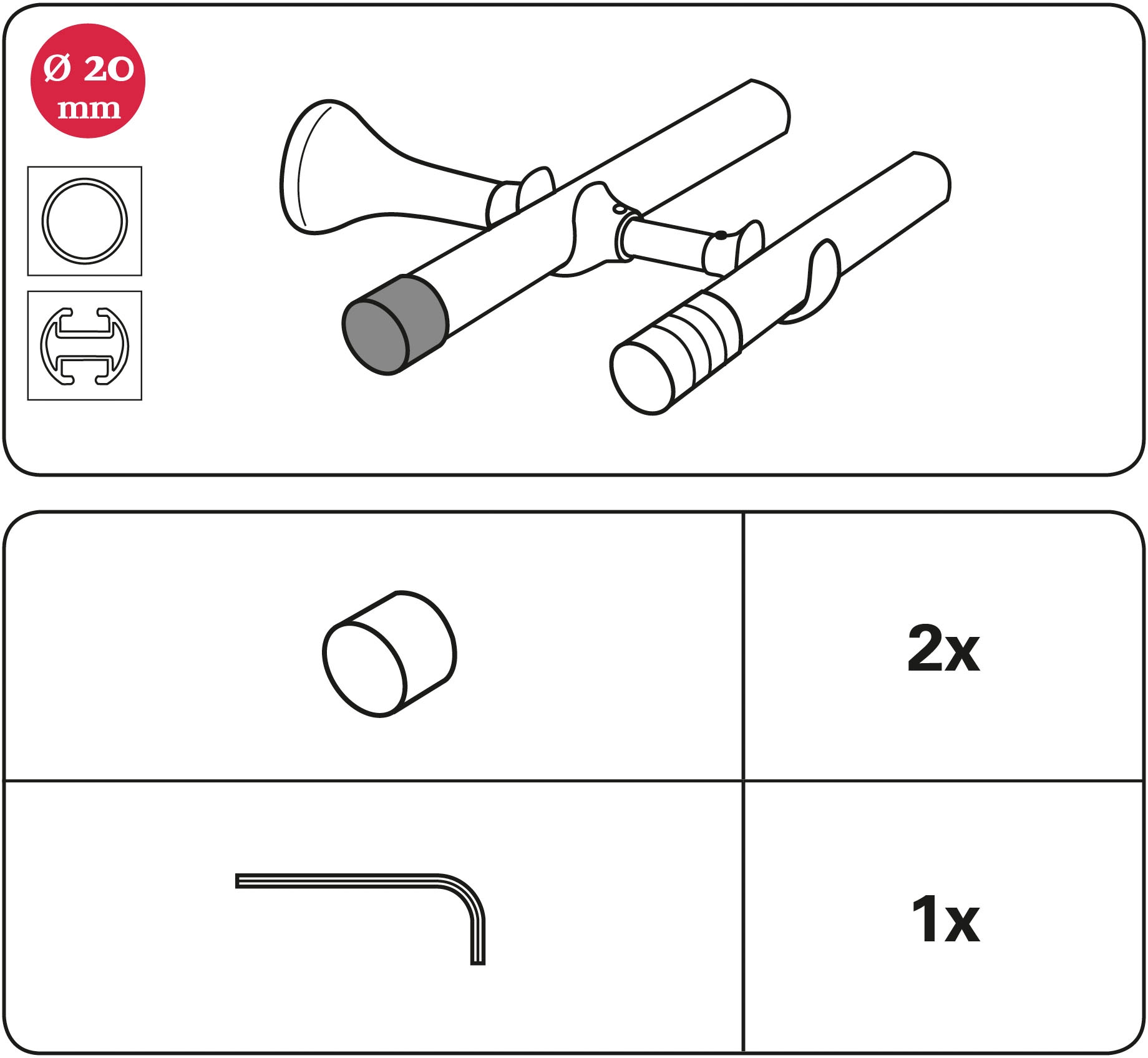 GARDINIA Gardinenstangen-Endstück »Endkappe«, (2 St.), Serie Einzelprogramm Chicago Ø 20 mm