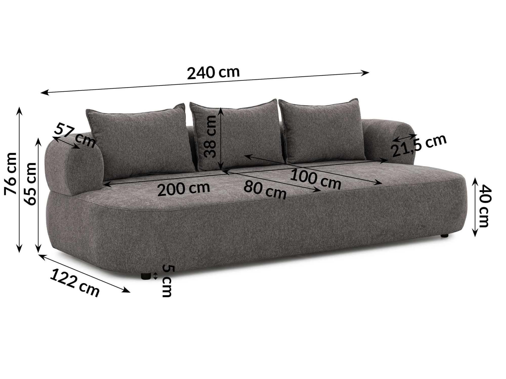 Home affaire Big-Sofa »LUSSAC 4-Sitzer Design-Sofa mit Zierkissen, Maße B/T/H: 242/123/78 cm« hoher Sitzkomfort und modernes Design, Sofa ohne Bettfunktion