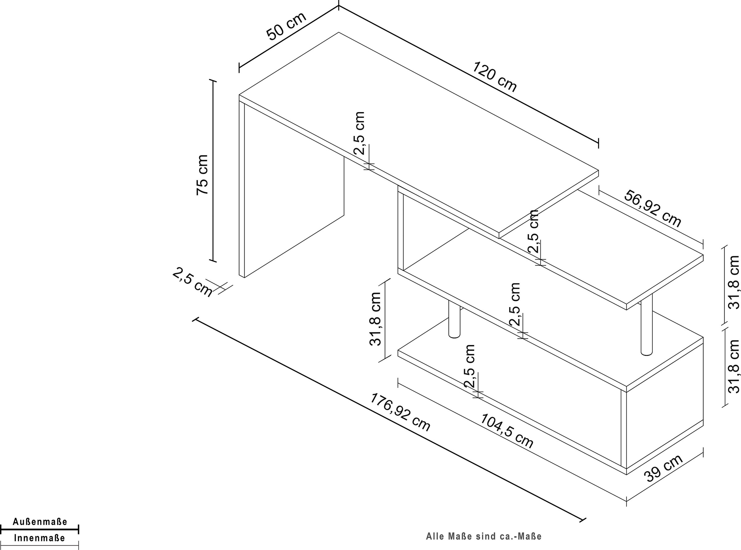 INOSIGN Schreibtisch »Volta, Made in Italy« multifunktional - als Computertisch, Eckschreibtisch oder Sideboard