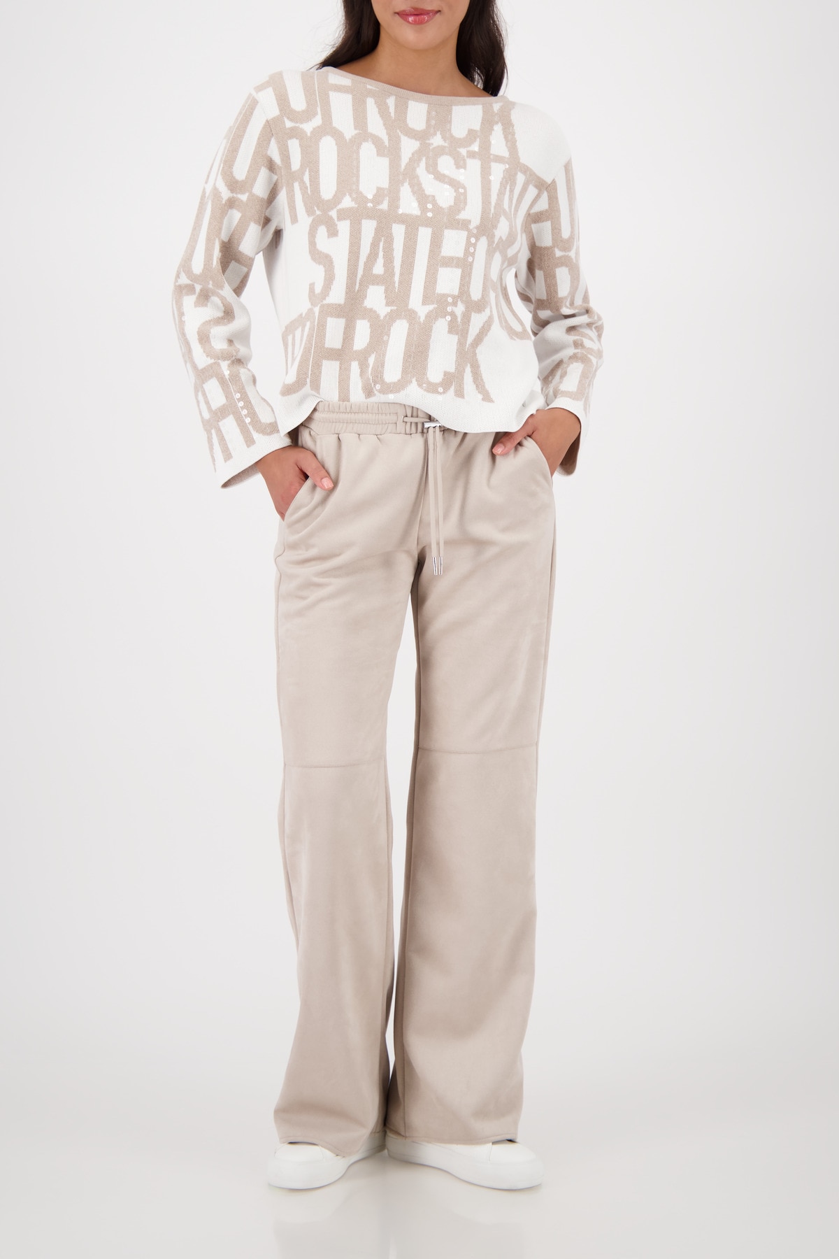 Monari Strickpullover »Pullover Schrift« Regular fit mit Rundhalsausschnitt