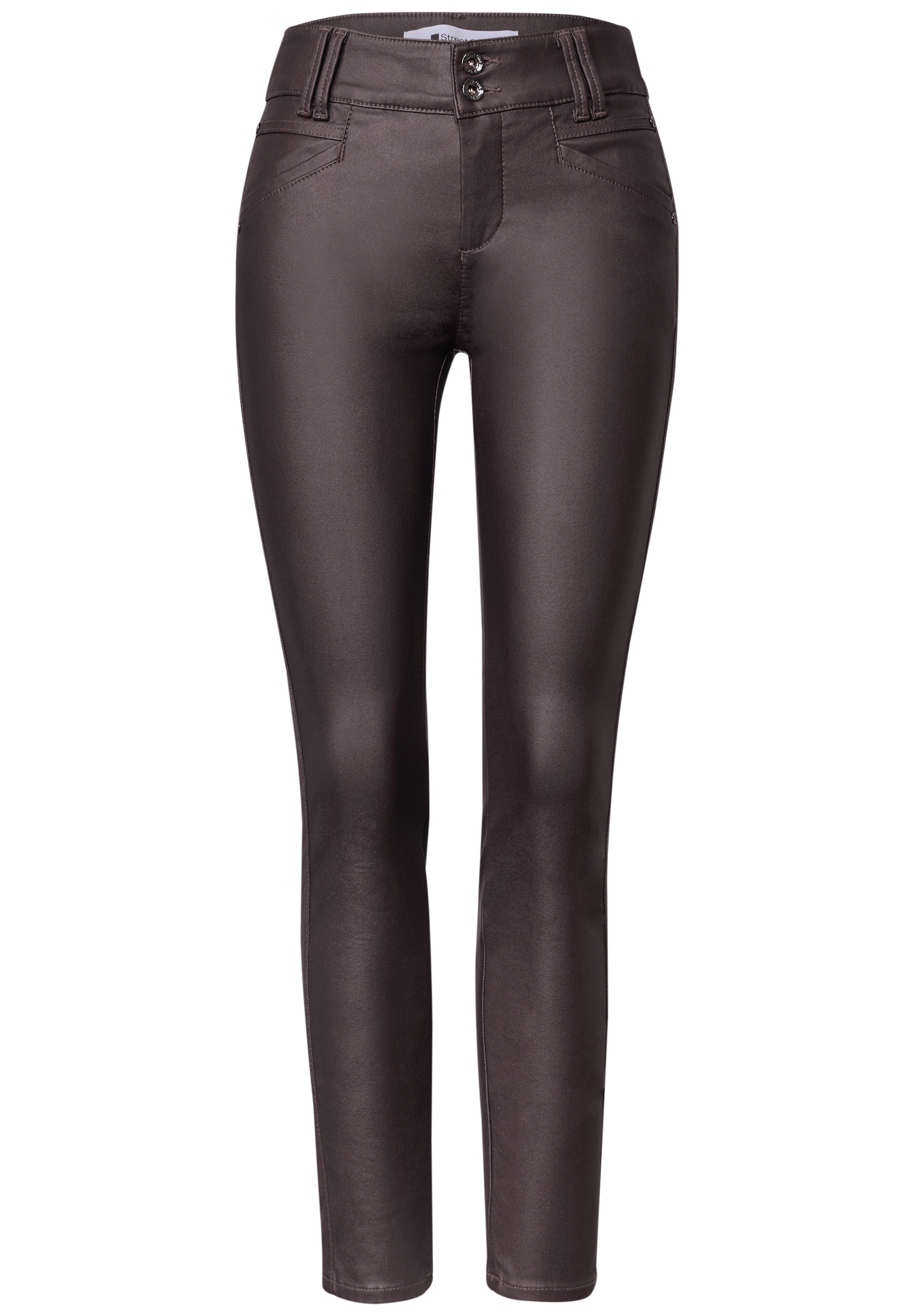 STREET ONE Lederimitathose »Style York«  Mid Waist Hose im Slim Fit in Leder-Optik