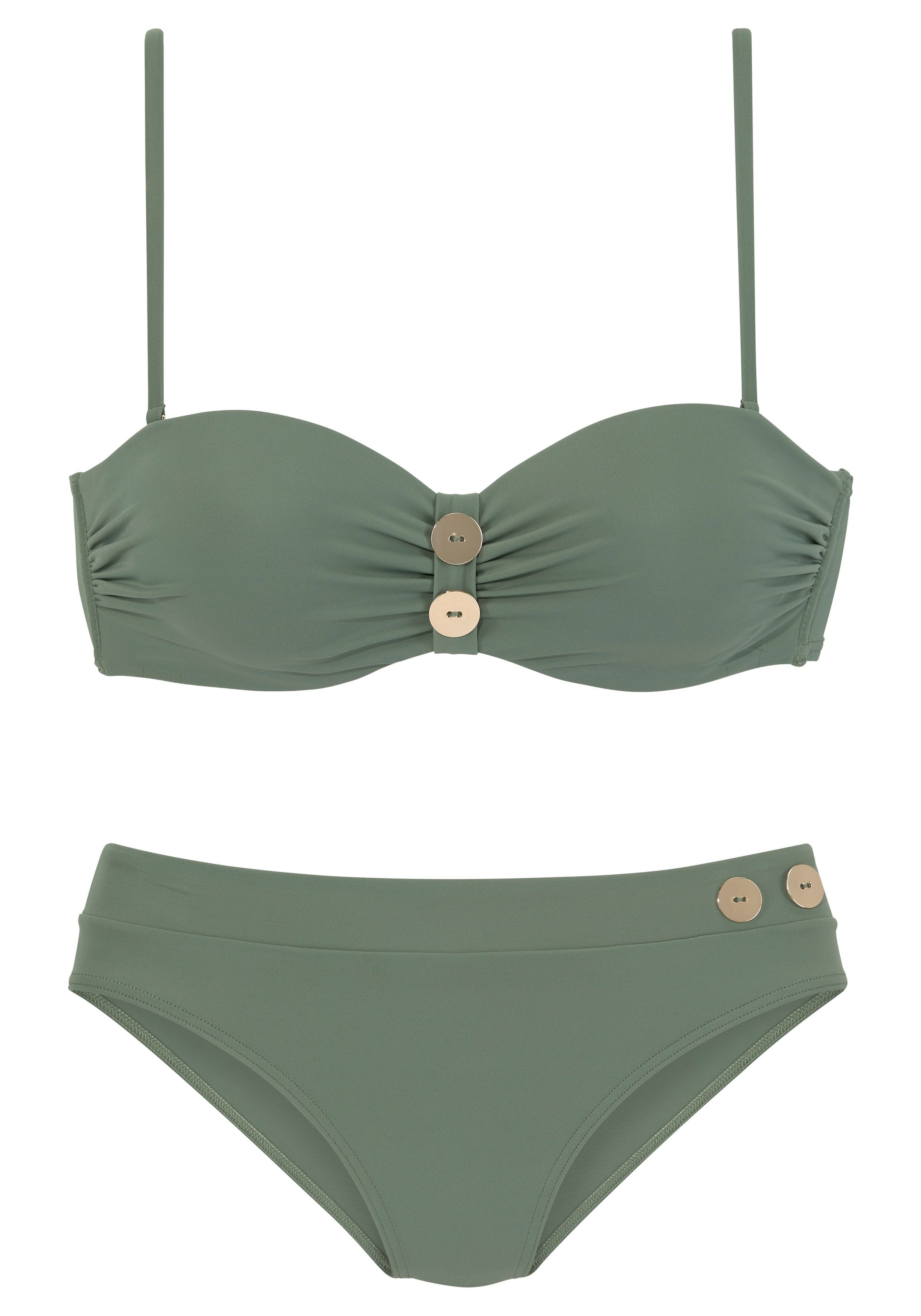 Vivance, Damen, Bügel-Bandeau-Bikini mit edlen Zierknöpfen, oliv, Cup B, 34 - Cup B, oliv, Elegantes Design