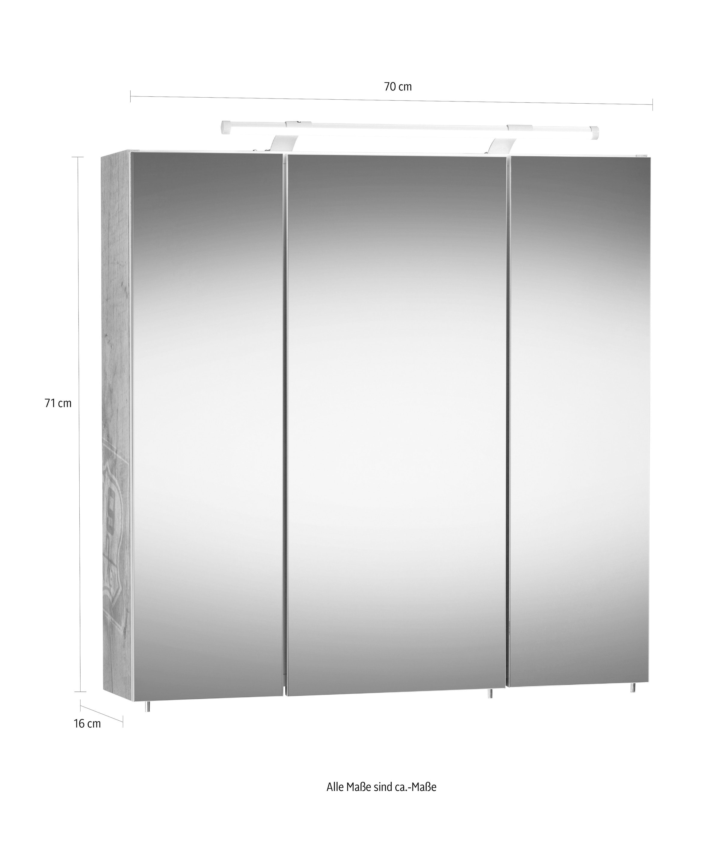 LED-Beleuchtung, mit XXL 70 online cm, Garantie Jahren 3 Spiegelschrank »Dorina«, kaufen 3-türig, Schildmeyer Schalter-/Steckdosenbox | Breite