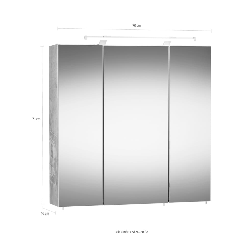 Schildmeyer Spiegelschrank »Dorina«, Breite 70 cm, 3-türig, LED-Beleuchtung, Schalter-/Steckdosenbox
