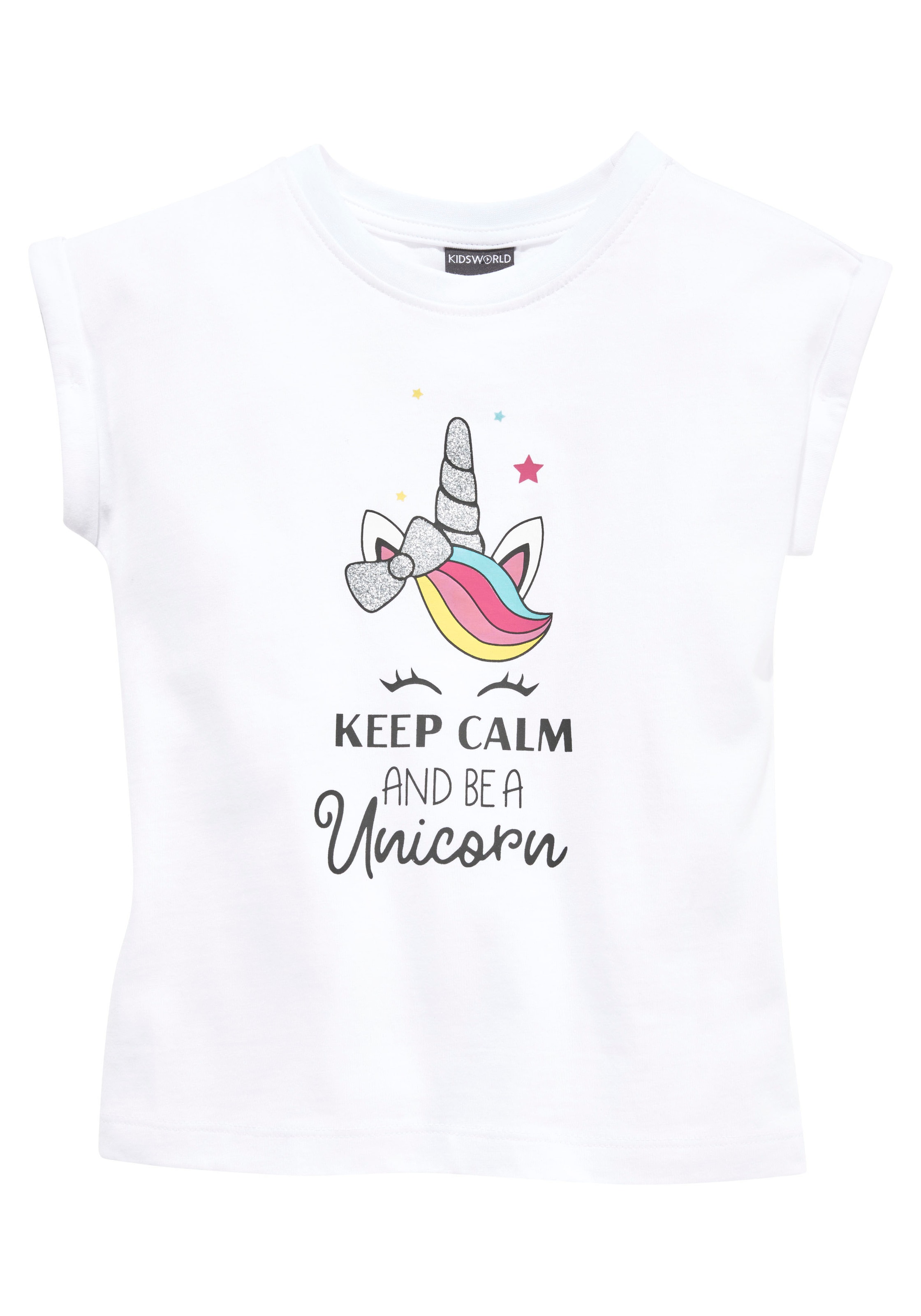 Einhornmotiv a mit KIDSWORLD »keep T-Shirt be and niedlichem calm bei ♕ unicorn«,