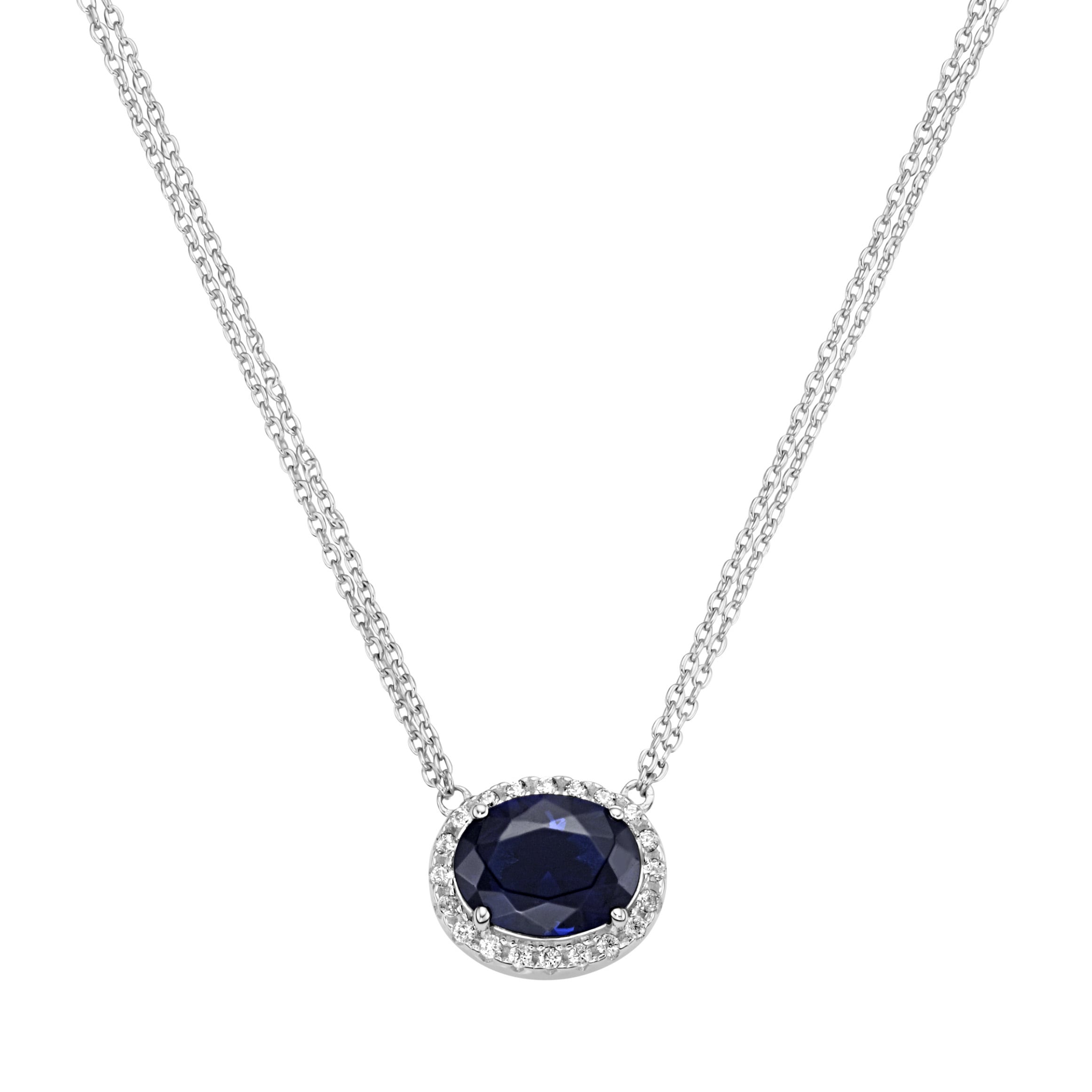 Smart Jewel Collier »Collier mit Zirkonia und blauem Kristallstein, Silber 925«