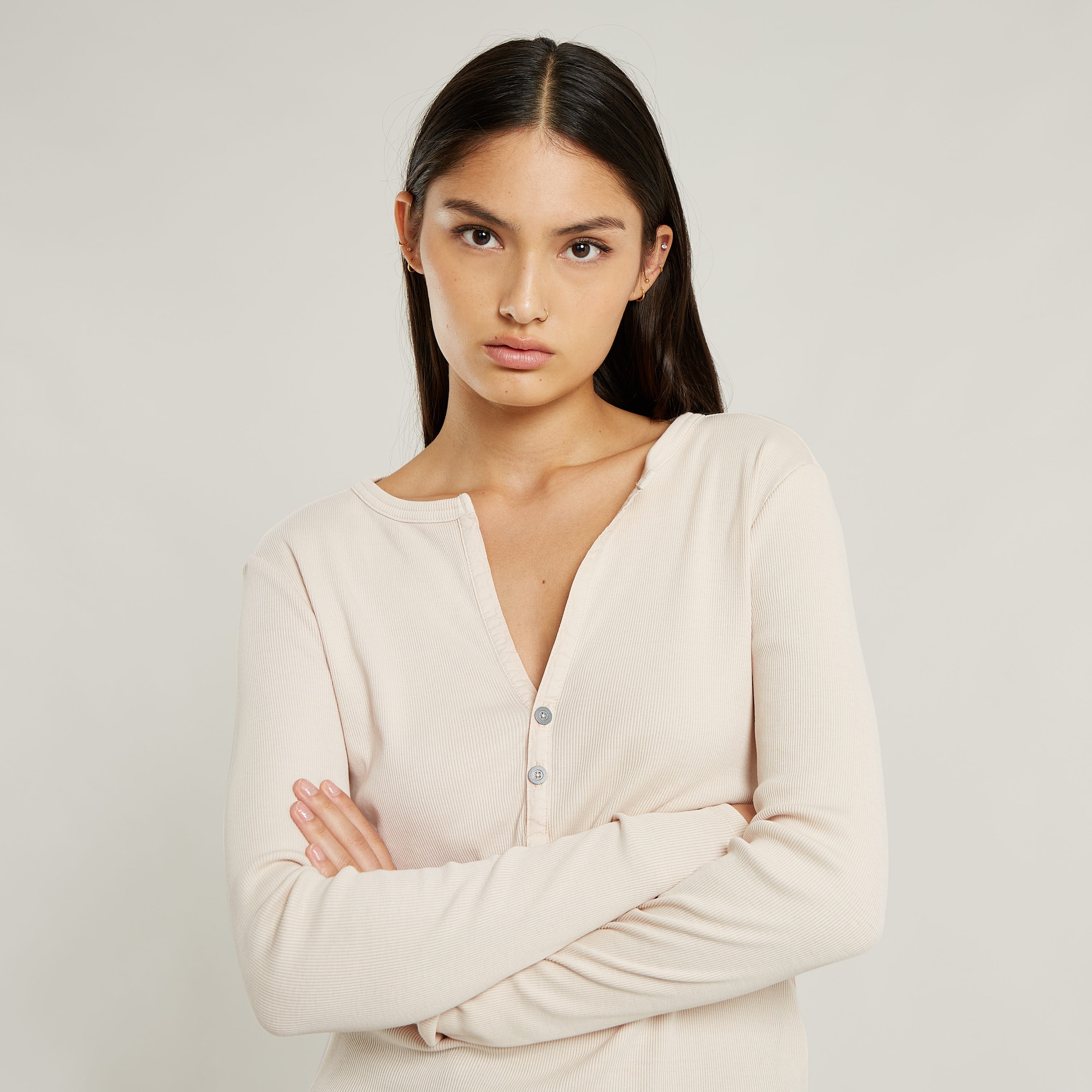 G-STAR Langarmshirt »Deep v slim«, mit Knopfverschluss