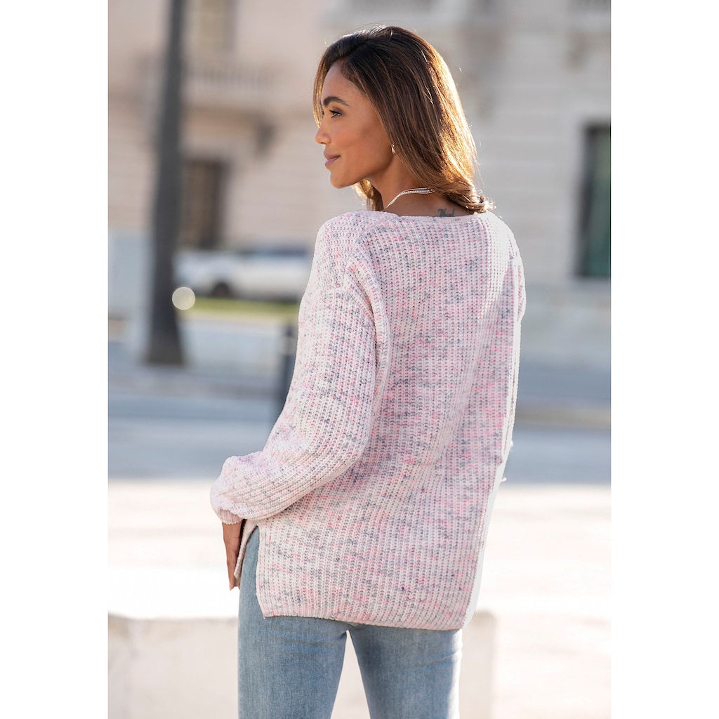 Buffalo V-Ausschnitt-Pullover, aus weichem Chenille, Strickpullover, kuschelig weich, Pastell