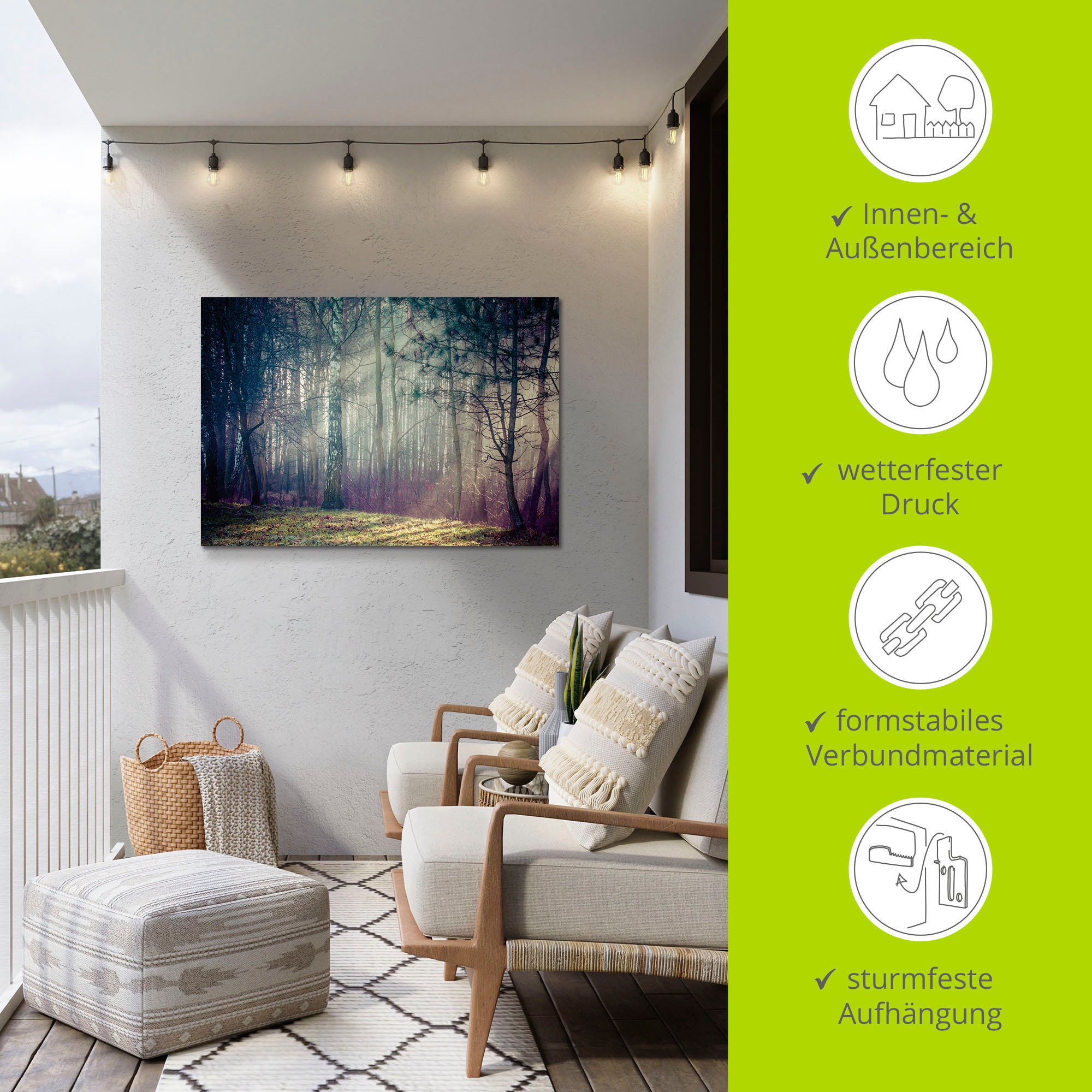 Artland Wandbild »Sonnenstrahlen im Wald«, Waldbilder, (1 St.), als Alubild, Outdoorbild, Leinwandbild in verschied. Größen