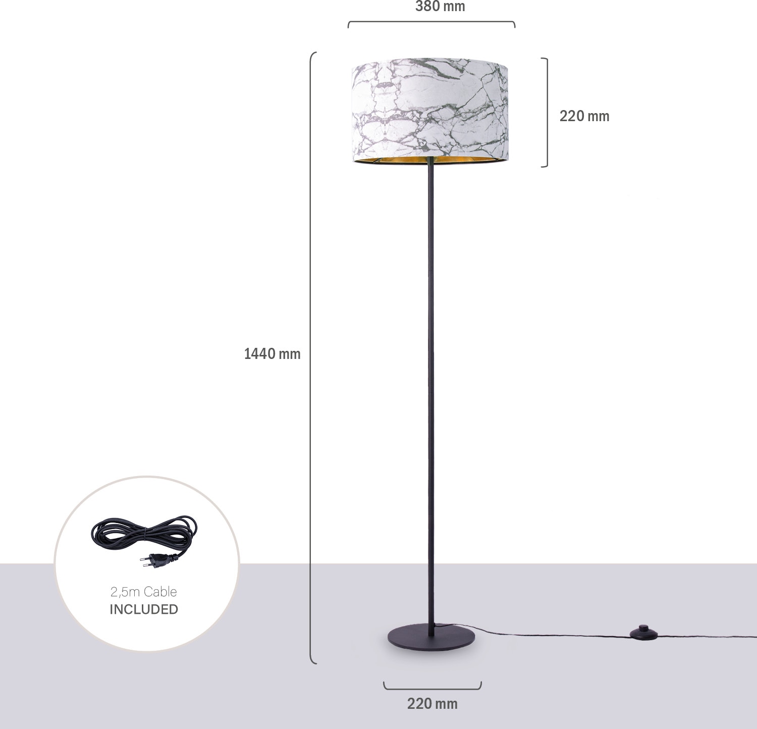 Paco Home Stehlampe | 525«, Stein Weiß »Kraft kaufen mit Marmor Wohnzimmer online 1 Garantie flammig-flammig, Schlafzimmer E27 XXL 3 Jahren Grau Design