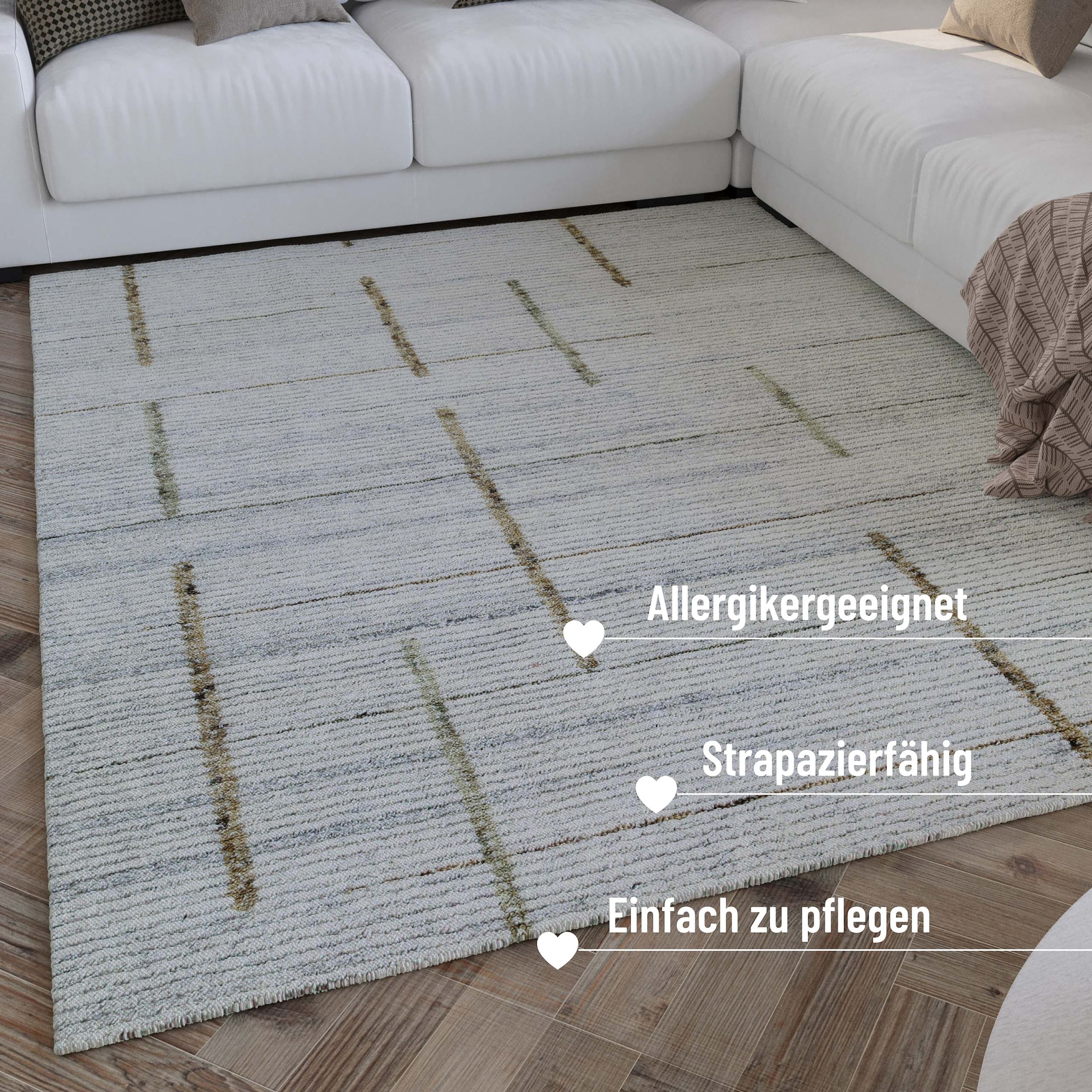 Wecon home Teppich »Hamptons TWENTYTWO«, rechteckig, 10 mm Höhe, Läufer, Fasermix, Kurzflor, Wohnzimmer, elegant, geometrisch