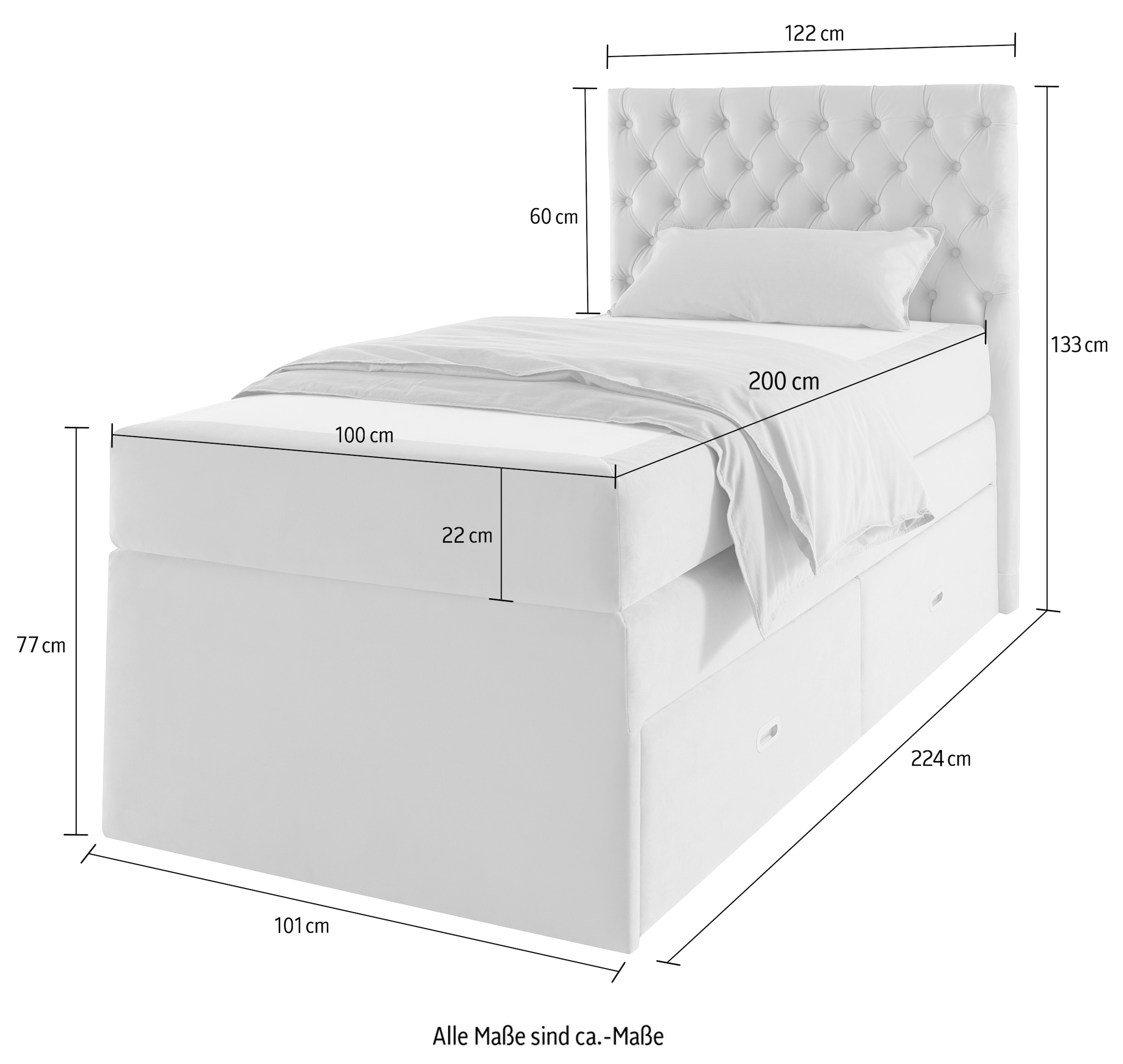 Home affaire Polsterbett »Boxbett Alvi mit Schubladen, Taschen-Federkernmatratze«, wahlweise Härtegrad der Matratze H2/H3/H4