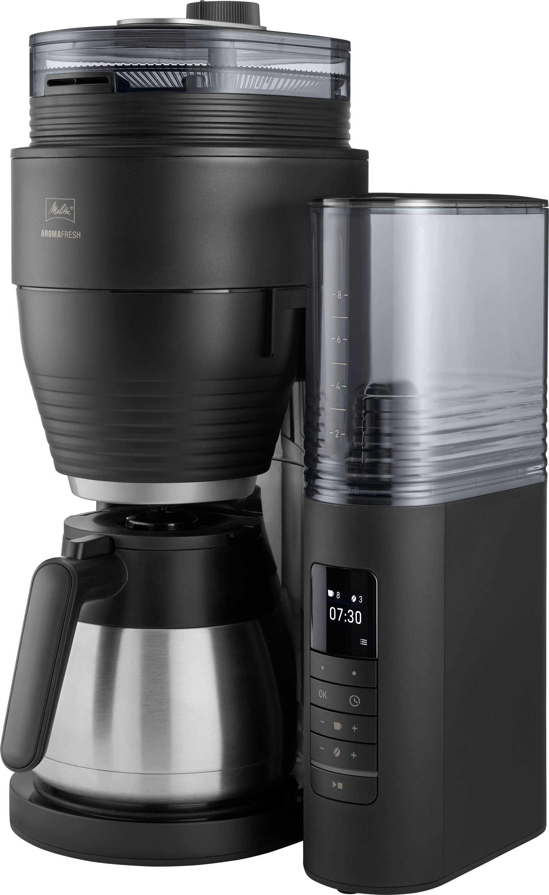 Melitta Kaffeemaschine mit Mahlwerk »AromaFresh Therm Pro X 1030-12  schwarz-silber«, 1 l Kaffeekanne, Papierfilter, 1x4 mit 3 Jahren XXL  Garantie