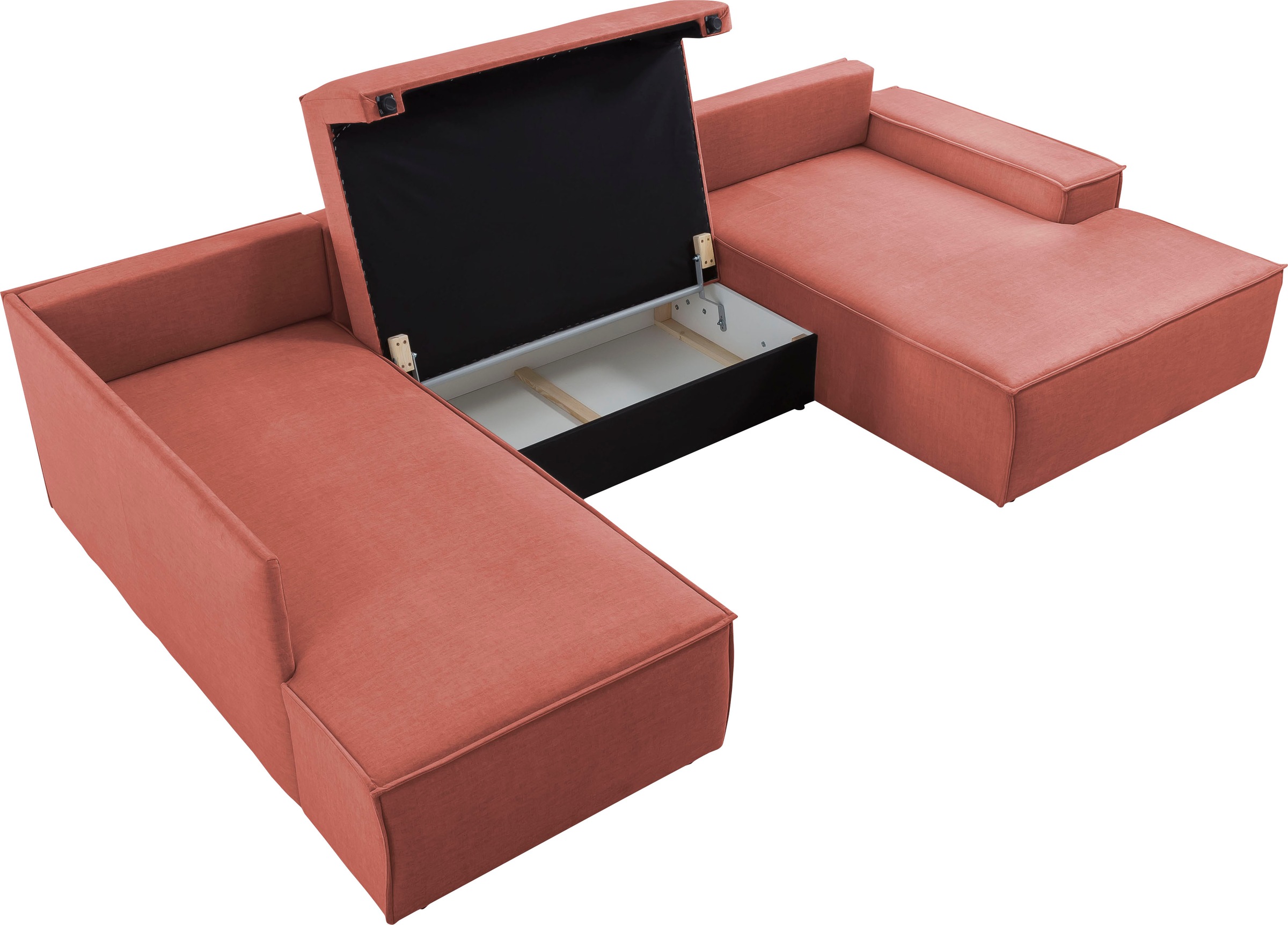 Home affaire Wohnlandschaft »SHERWOOD 329 cm, U-Form, Schlafsofa,«, Schlaffunktion m. Bettkasten (194x139 cm), Cord, Vintage, Samtvelours
