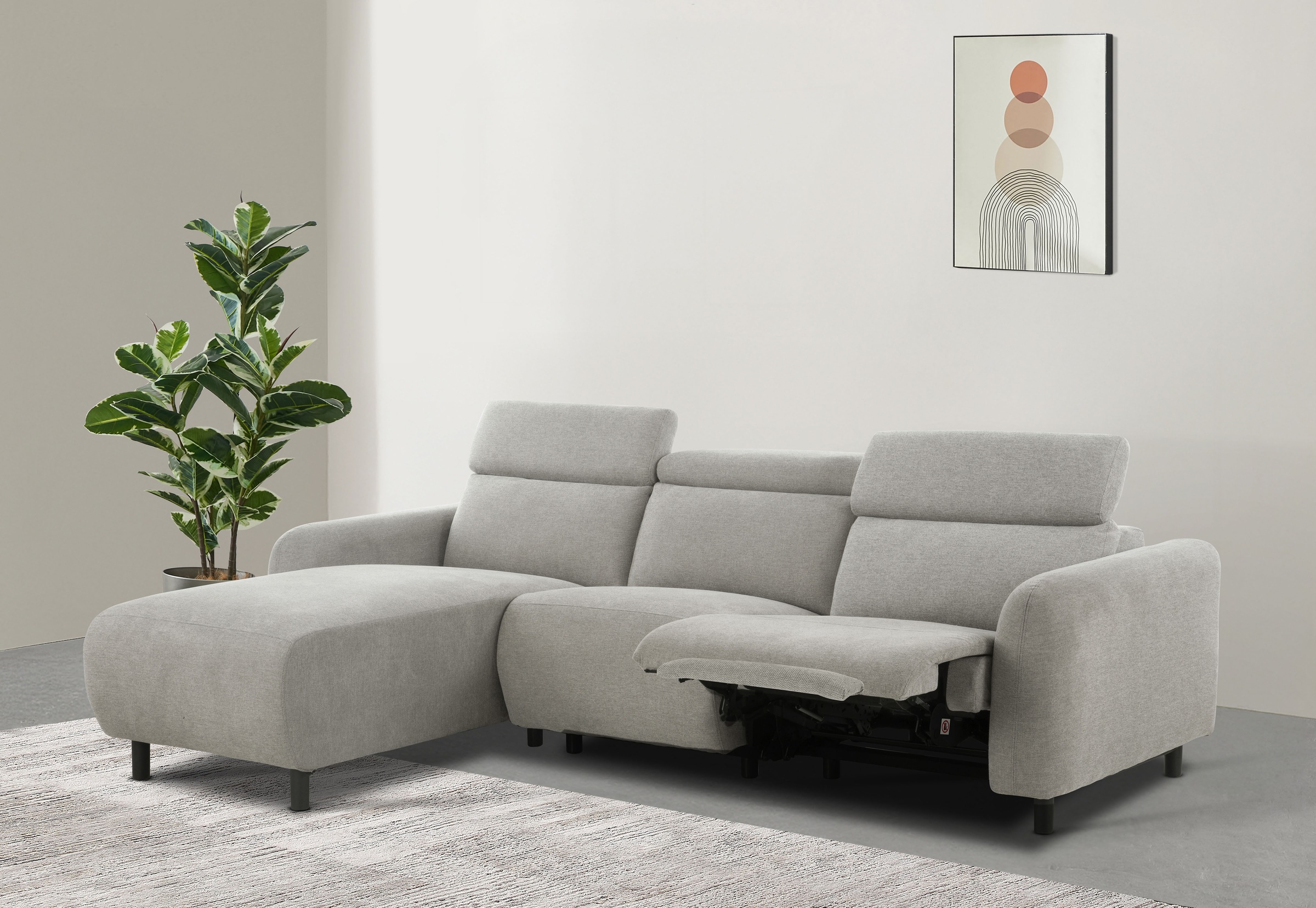 Home affaire Ecksofa »SKAANE Struktur, L-Form, 274 cm, manuelle u. elektrische Funktion,«, rundes Design, Kopfteilverstellung, Federkernpolsterung