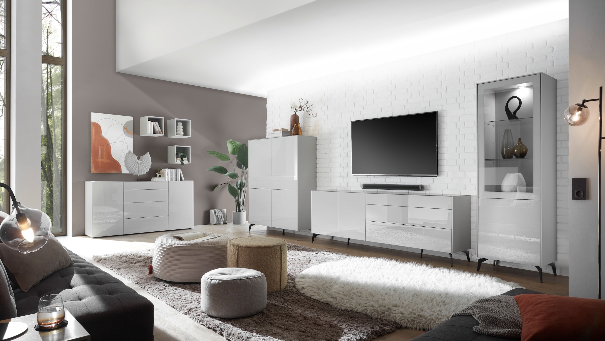 Mäusbacher Highboard »Imola TOPSELLER!«, (OTTOs Choice), Mäusbacher Highboard, Breite 121 cm, mit Glasfront und Glasoberplatte