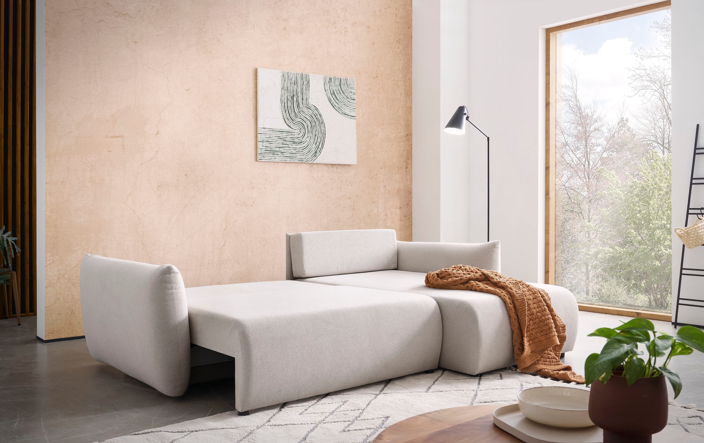 Home affaire Ecksofa »MAVAS Schlafsofa mit Bettkasten, L-Form,« ca.257/127cm (Liegefläche 212/145 cm), Cord, Chenille, Struktur