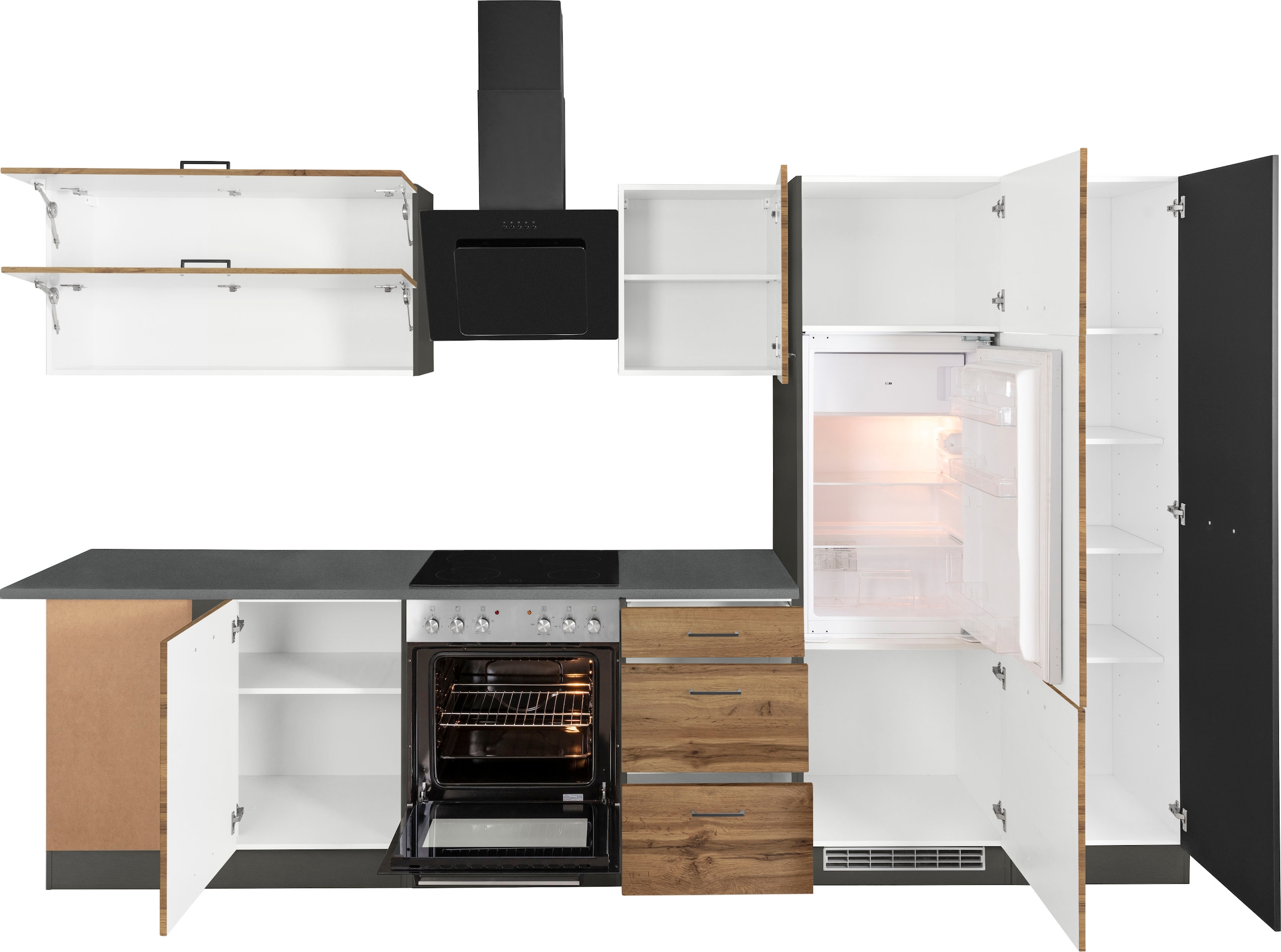KOCHSTATION Küchenzeile »KS-Trier«, mit E-Geräten, Stellbreite 220/330 cm