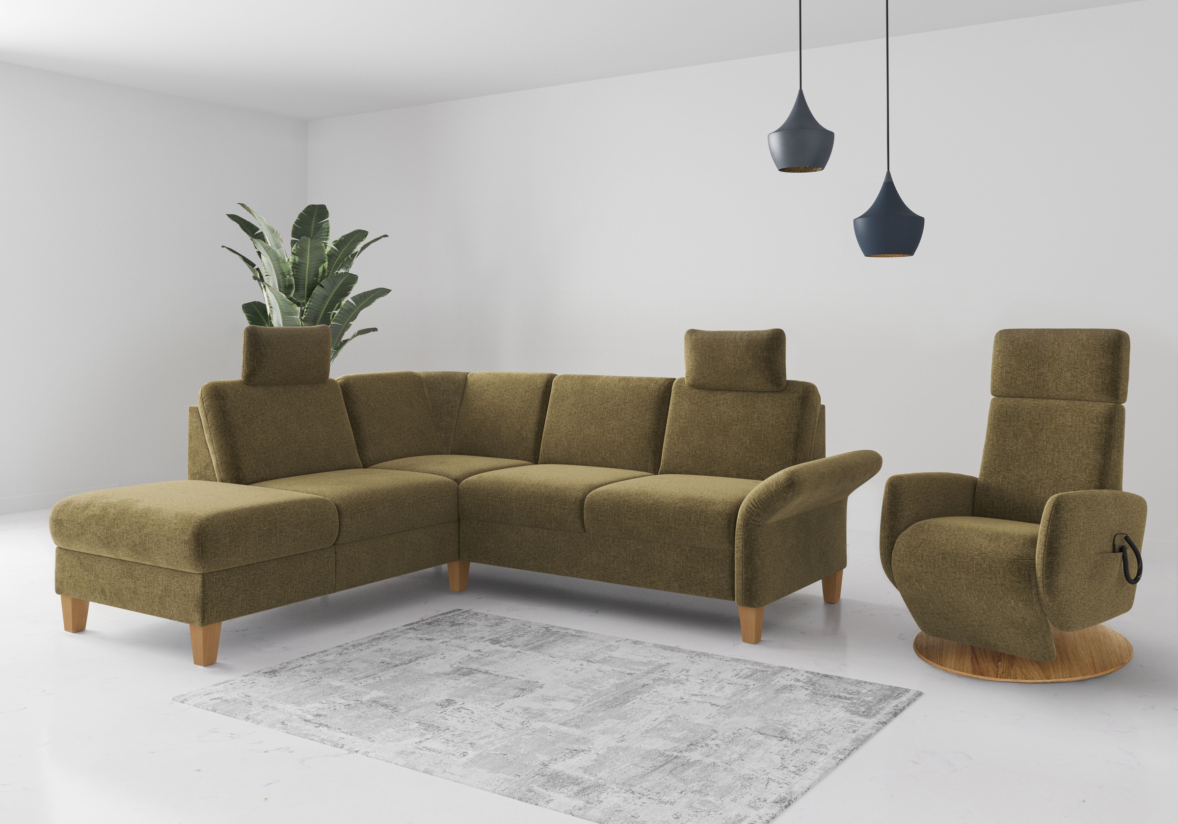Home affaire Ecksofa »Rochelle«, wahlweise mit Armlverstellung, Klappbett mit Rollen & Bettkasten
