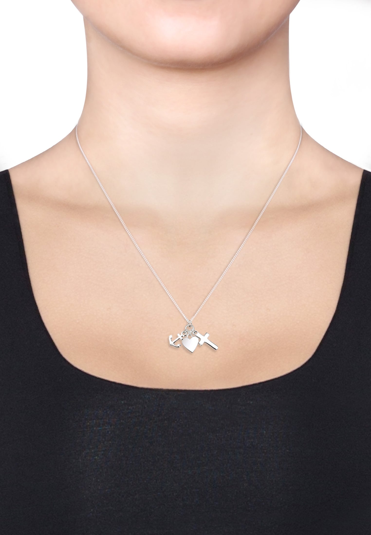 Elli Kette mit Anhänger »Halskette Herz Anker Kreuz Glaube Liebe Hoffnung 925 Sterling Silber«