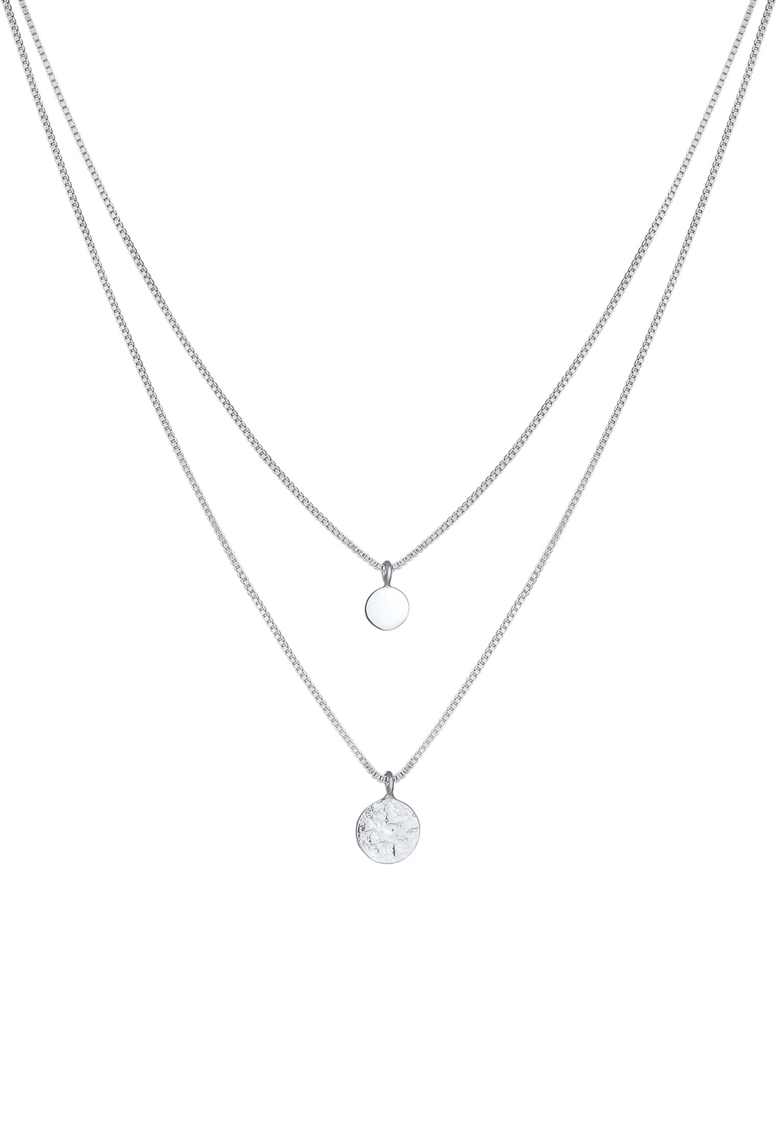 Elli Silberkette »Halskette 2-lagig Layer Coin Plättchen Struktur 925 Silber«
