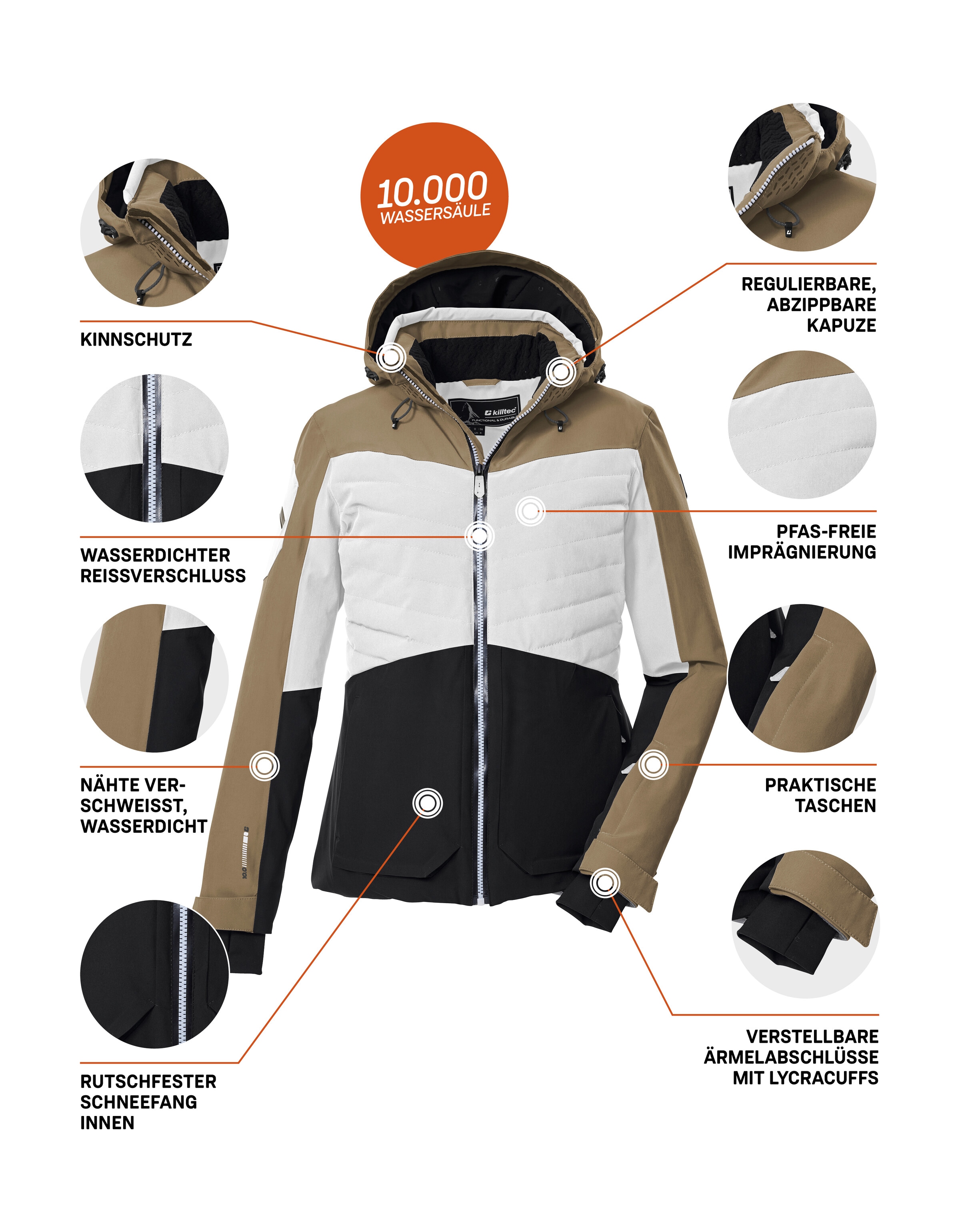 Killtec Skijacke »KSW 30 WMN SKI JCKT«, Damen Skijacke: wasserdicht, atmungsaktiv, Colourblock-Design