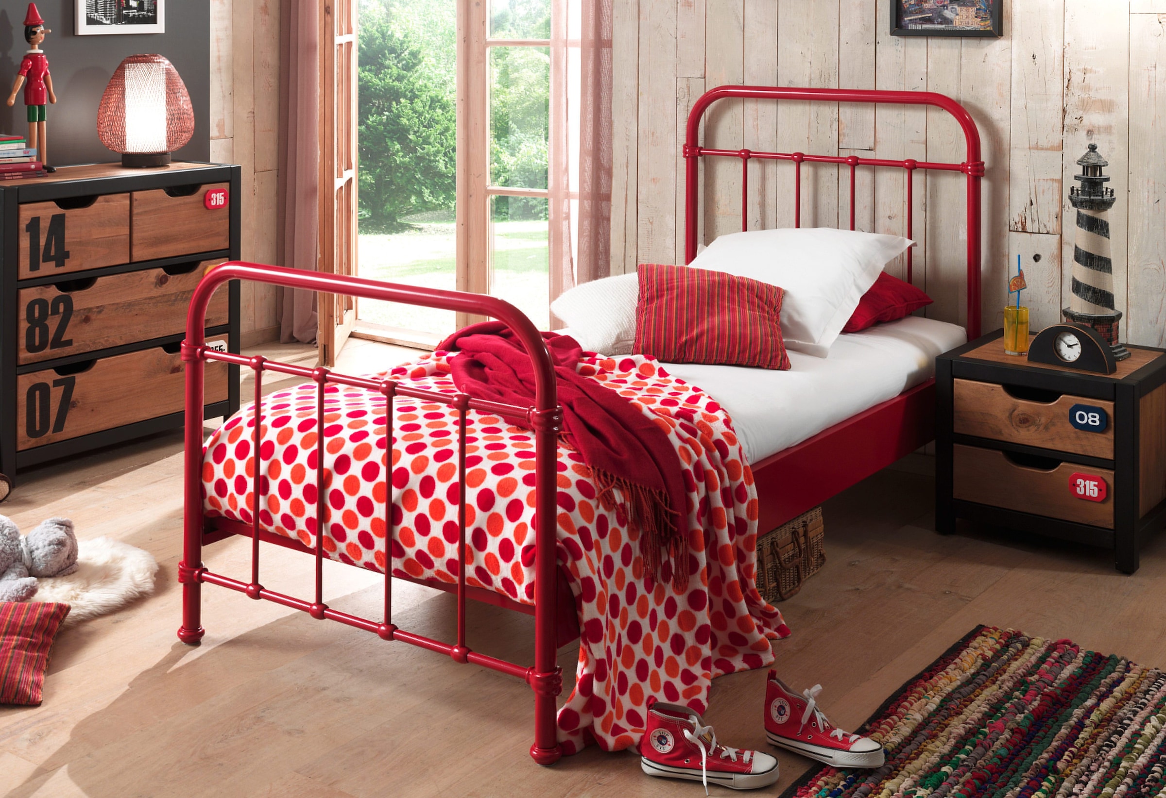 Vipack Einzelbett "New York, Bettgestell Metall, pulverbeschichtet, in zeitlosem Design" H/T ca. 100x210cm, inkl. Lattenrost, sehr stabil gebaut, zwei Breiten und mehrere Farben zu Auswahl