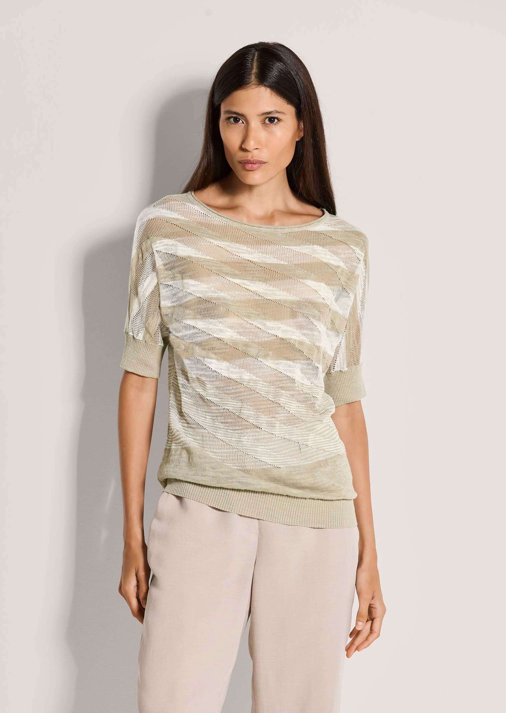 MADELEINE Longpullover »Ajourpullover Baumwollpullover mit Streifenmuster« Leicht transparent