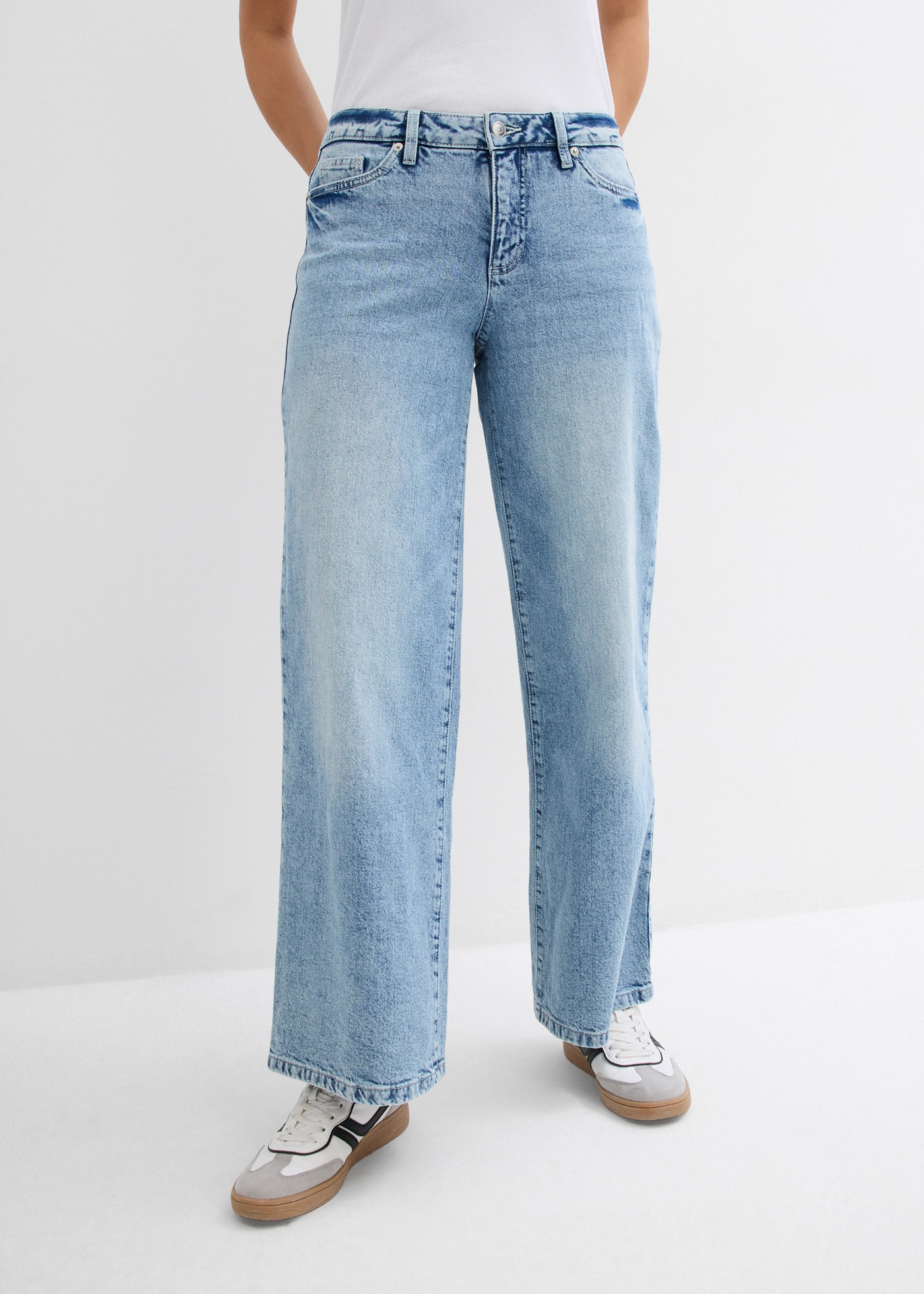 bonprix Weite Jeans 1 mittlere Bundhöhe, aus festem Baumwoll-Denim, mit Zip Fly und Knopf