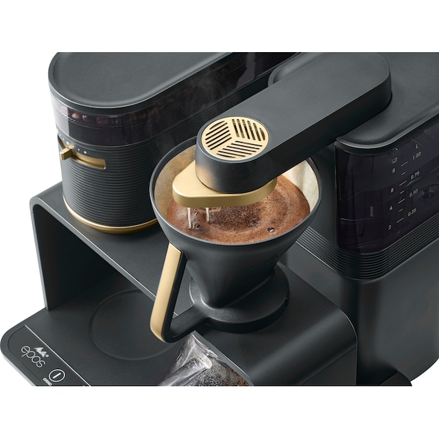 Melitta Kaffeemaschine mit Mahlwerk »EPOS® 1024-04«, 1 l Kaffeekanne,  Papierfilter, 1x4, Schwarz/Gold, 360°rotierender Wasserauslauf mit 3 Jahren  XXL Garantie