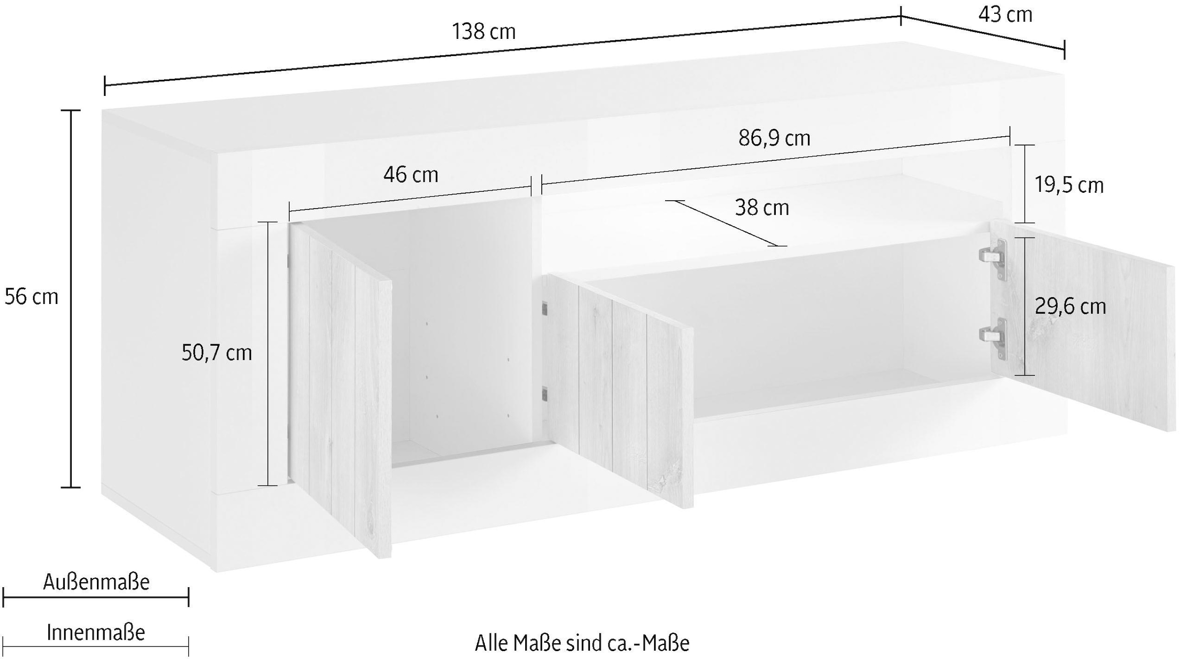 INOSIGN Lowboard »Urbino«, Breite 138 cm