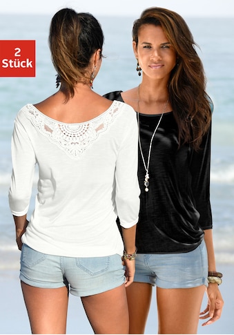 Beachtime 3/4-Arm-Shirt, (Packung, 2 tlg., 2er-Pack), mit tollem Spitzendetail am Rücken kaufen