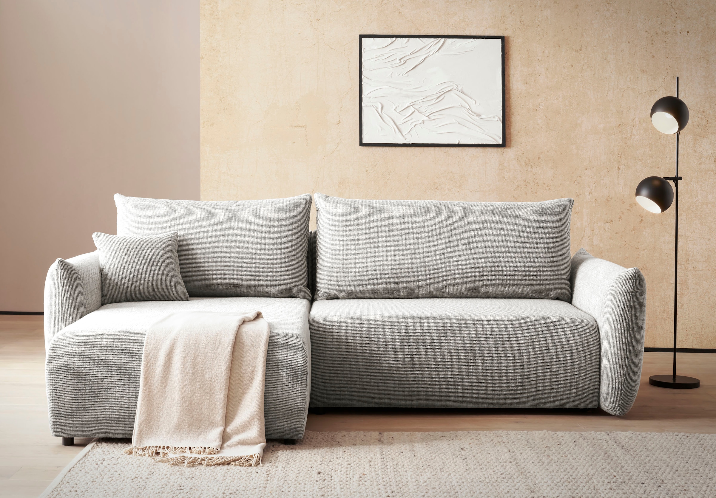 andas Ecksofa »MAVAS Schlafsofa mit Bettkasten, L-Form,«, ca.257/127cm (Liegefläche 212/145 cm), Cord, Chenille, Struktur