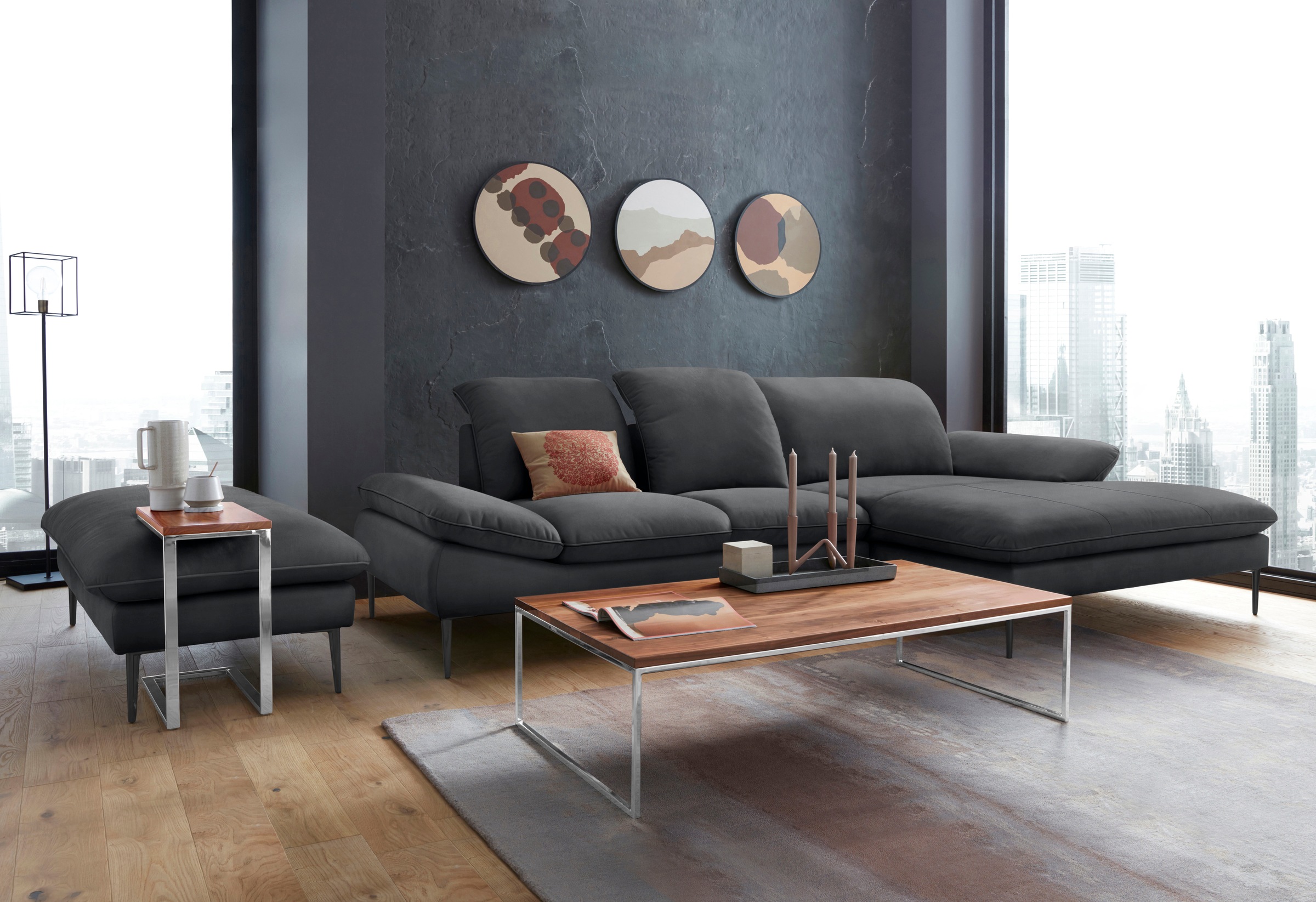 W.SCHILLIG Ecksofa »enjoy&MORE, Designsofa, elegant und bequem, L-Form«, Sitztiefenverstellung, Füße schwarz pulverbeschichtet, Breite 310 cm