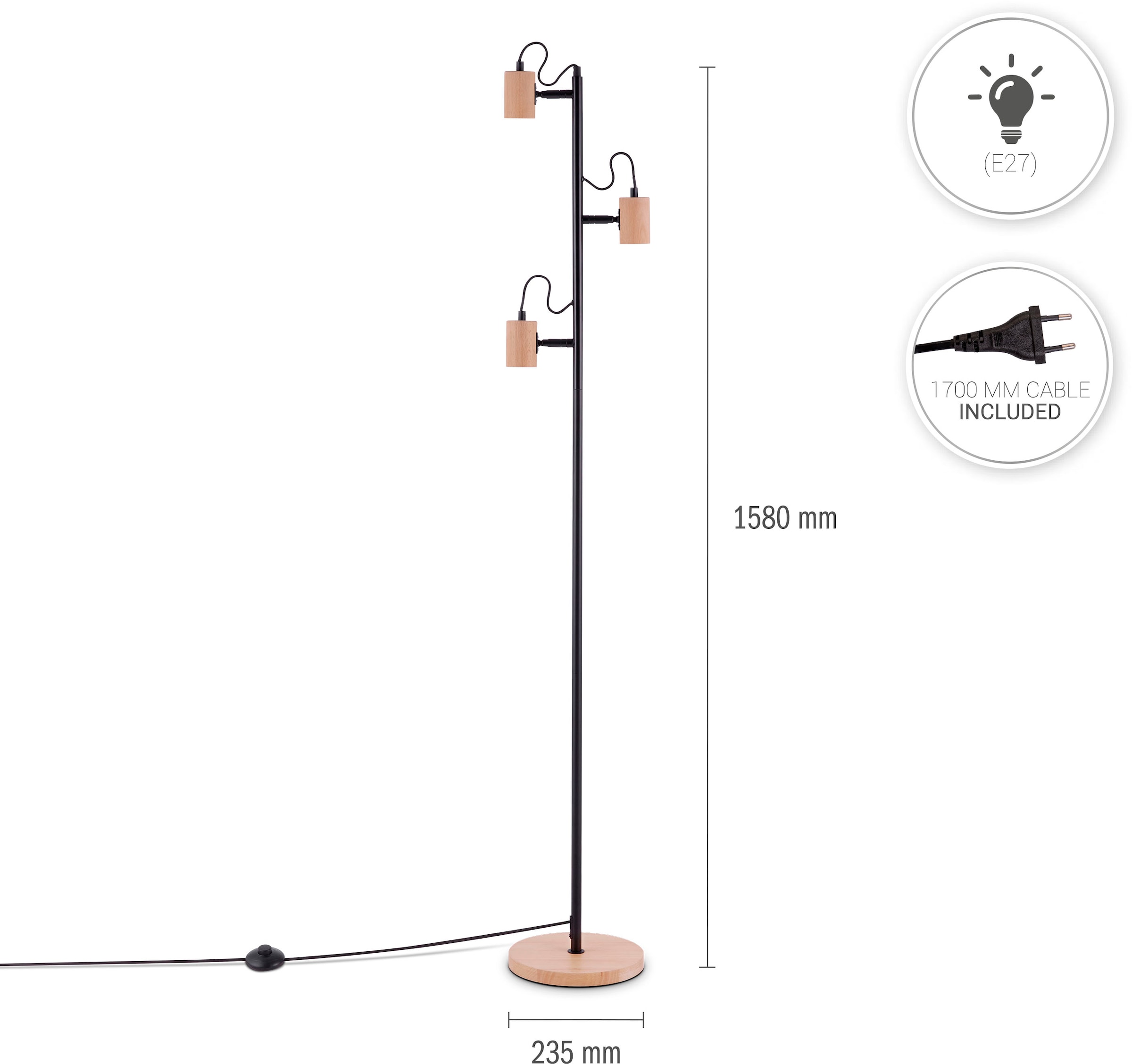Paco Home | Modern Stehlampe online Deko LED Stehlampe Jahren »ACHIM«, Holz E27 3 Wohnzimmer XXL Schlafzimmer Garantie mit Zeitlos kaufen