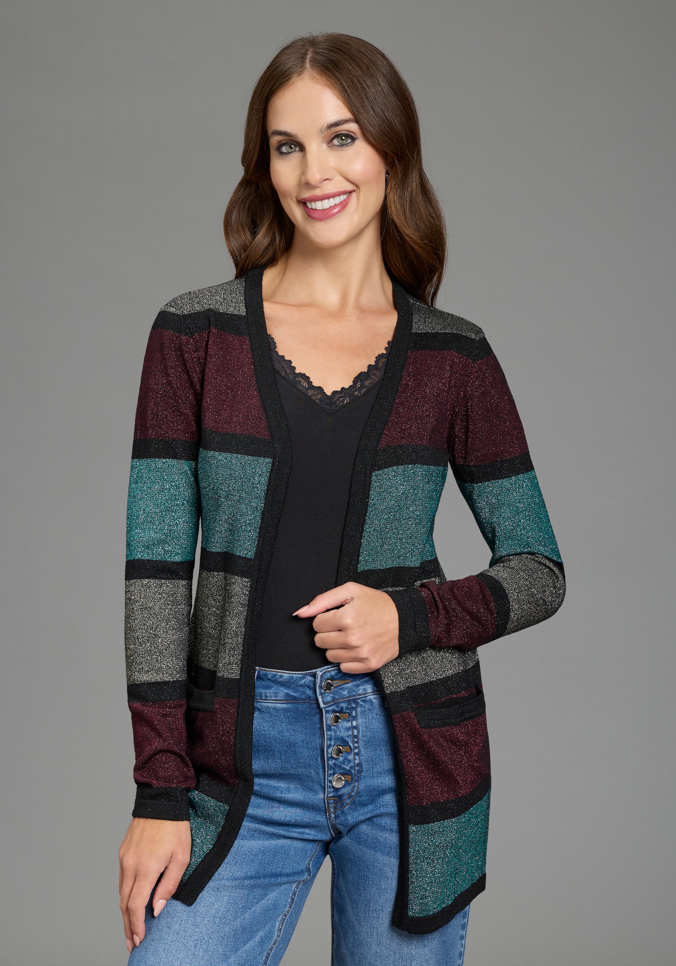 Melrose Longstrickjacke aus weichem Glitzergarn