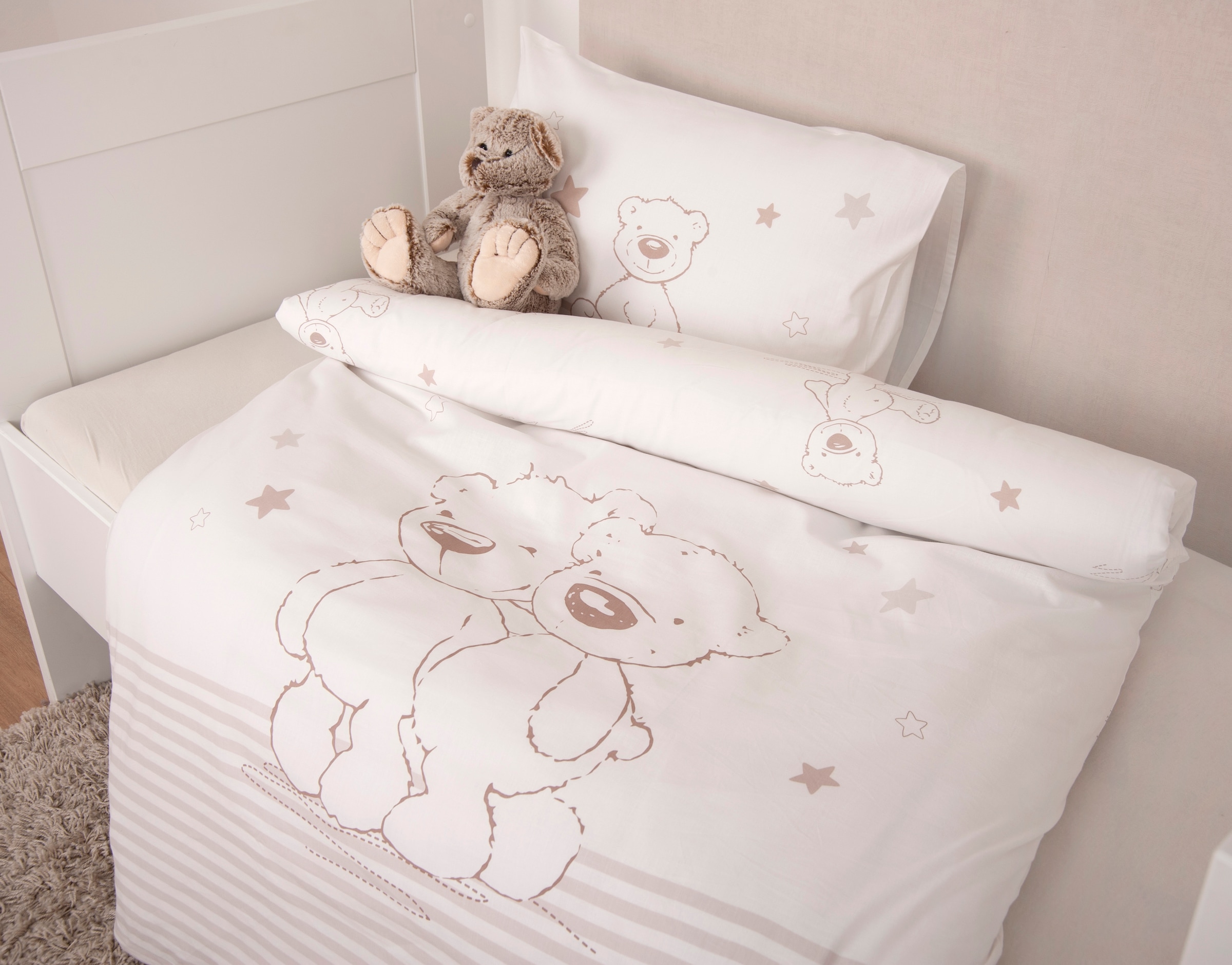 Lüttenhütt Kinderbettwäsche »Kleiner Liebling in Gr. 100x135 und 135x200 cm«, aus Baumwolle, mit niedlichem Bärenmotiv & Schriftzug, Babybettwäsche