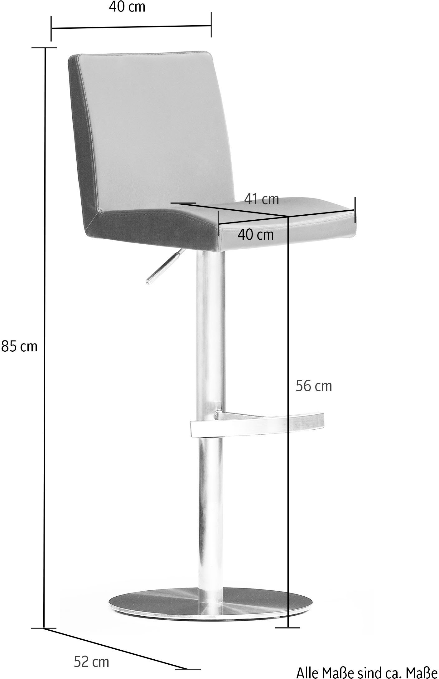 MCA furniture Bistrostuhl »BARBECOOL«, mit Rückenlehne,Bodenplatte rund, 360° drehbar, Sitzhöhe von 56-81 cm