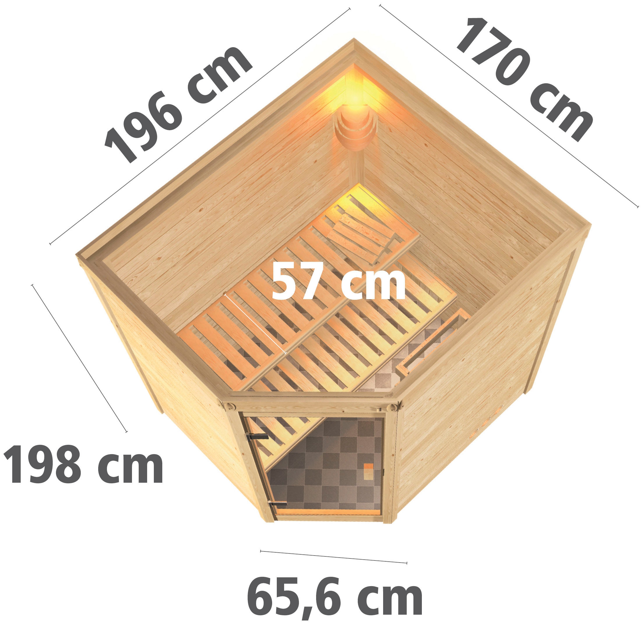 Karibu Sauna »Mia (Fronteinstieg)« inklusive Ofenschutzgitter und Tür, Ofen 9 kW integr. Steuerung