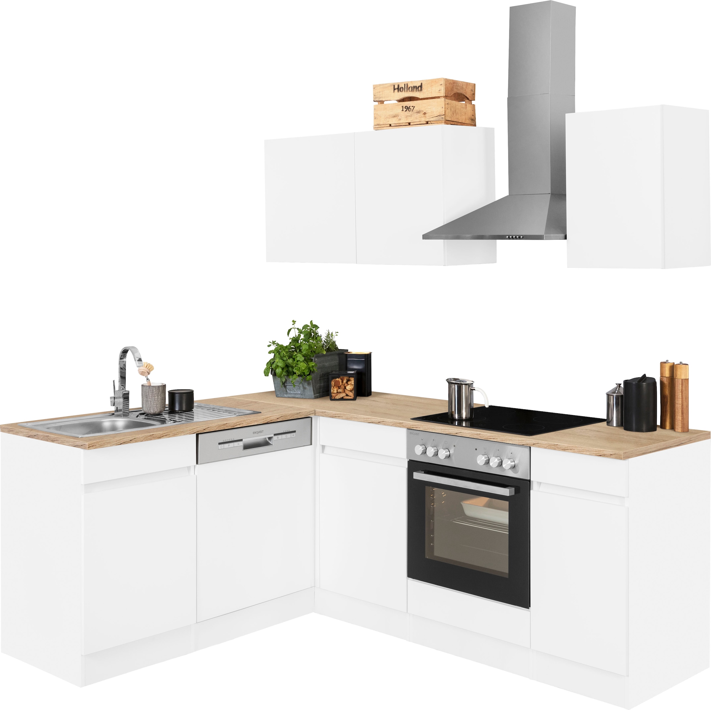 OPTIFIT Küchenzeile "Roth" Stellmaße 210x175 cm,wahlweise mit E-Geräten, Push-to-Open-Funktion